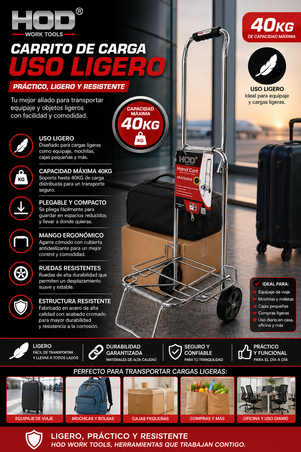 DIABLITO PLEGABLE TUBULAR  CAPACIDAD DE CARGA 40KG