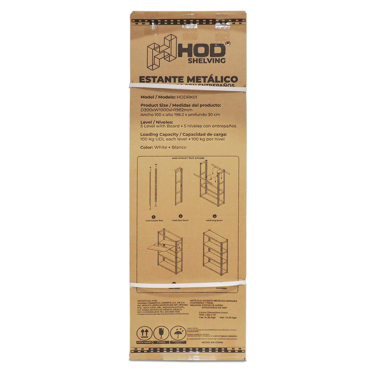 RACK 5 NIVELES COLOR BLANCO  C/ TABLEROS MDF 100 X 30 X 198 CM  MARCA HOD
