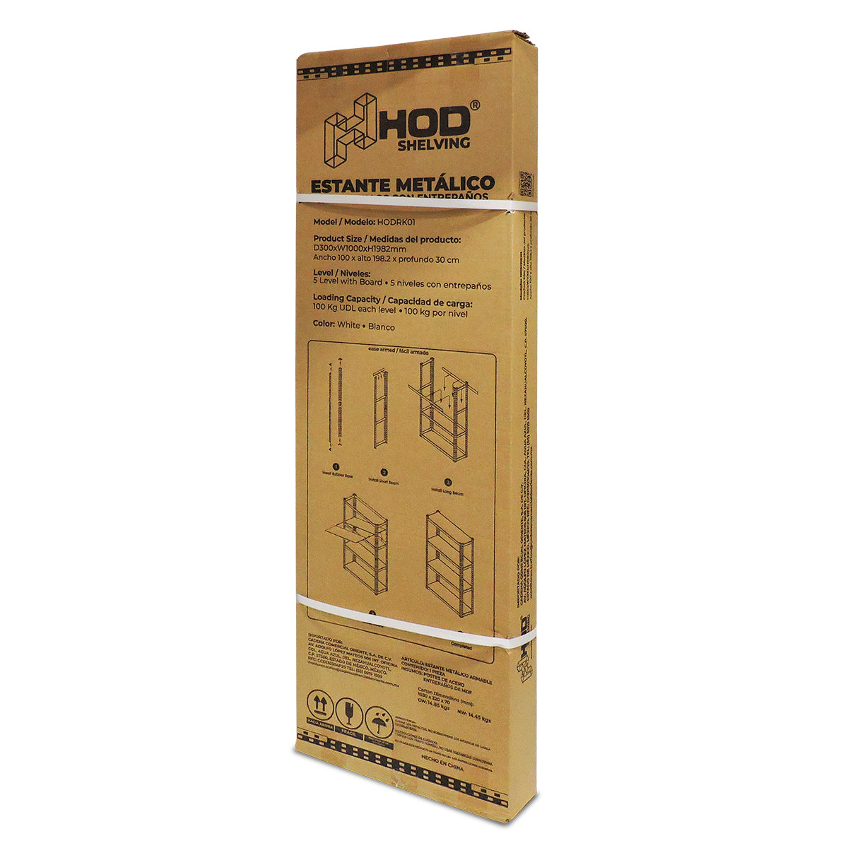 RACK 5 NIVELES COLOR BLANCO  C/ TABLEROS MDF 100 X 30 X 198 CM  MARCA HOD