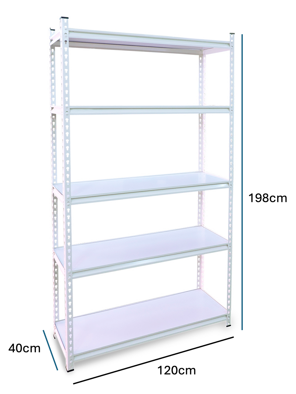 RACK 5 NIVELES COLOR BLANCO  120X 198 X 240 CM CARGA 120 KG X NIVEL MRCA HOD