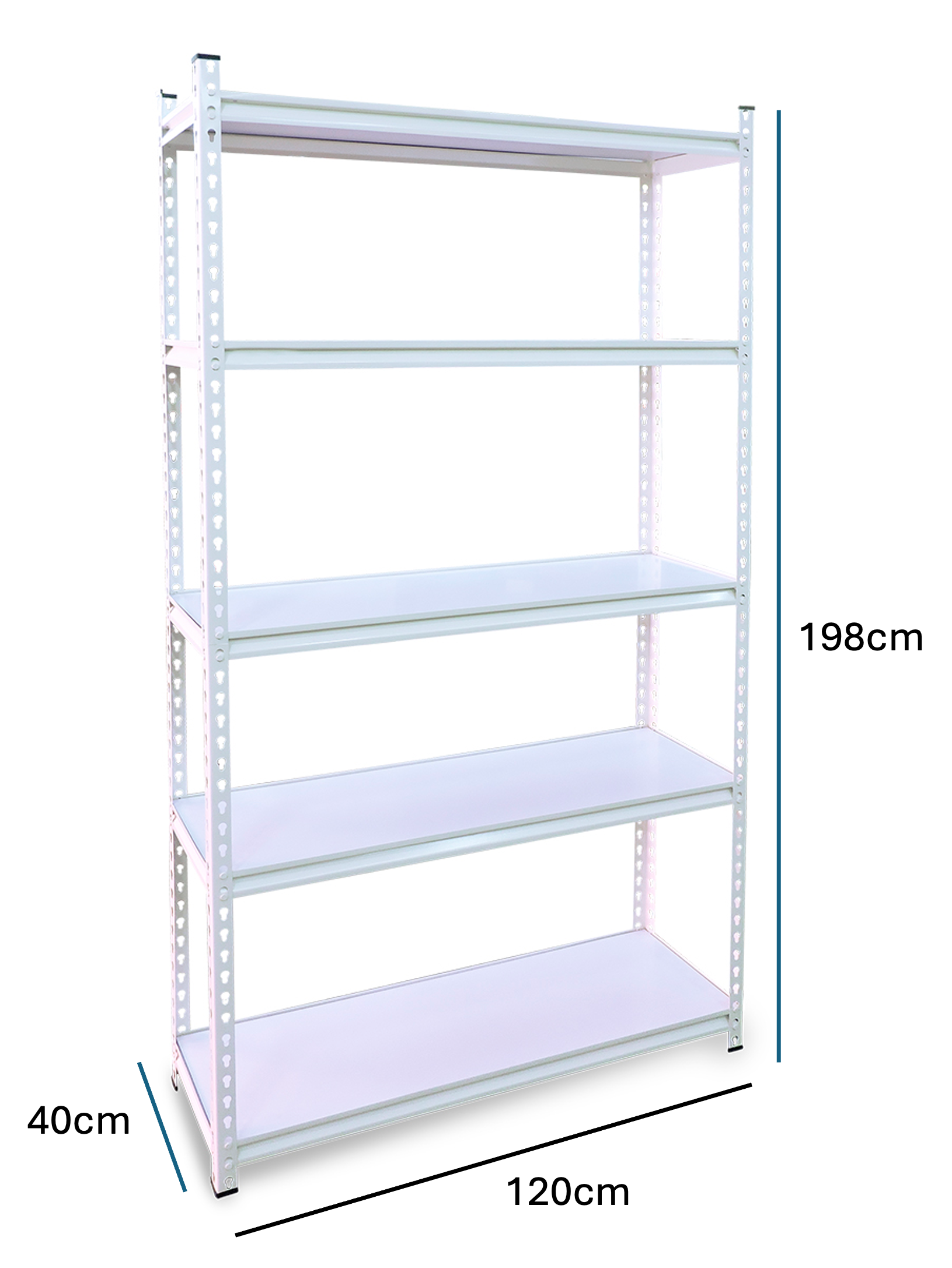 RACK 5 NIVELES COLOR BLANCO  120X 198 X 240 CM CARGA 120 KG X NIVEL MRCA HOD