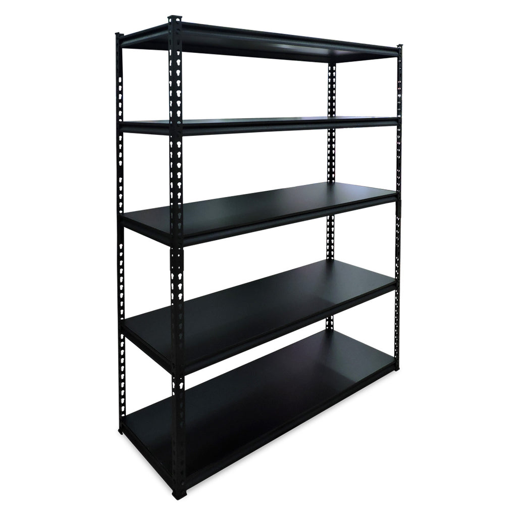RACK 5 NIVELES NEGRO TABLA LAMINADA 122 X 46 X 183  CARGA 360KG X NIVEL