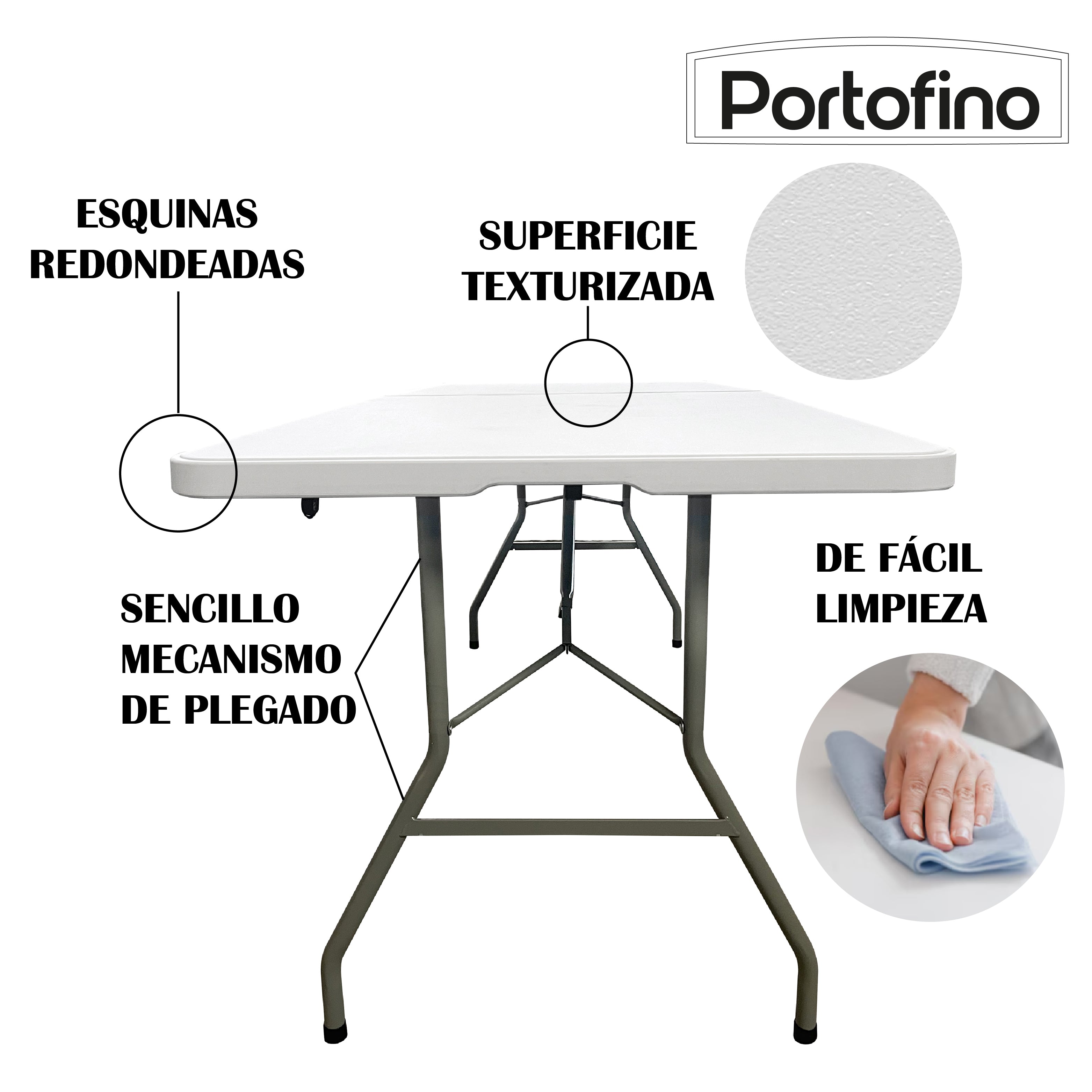 MESA PLEGABLE TIPO PORTAFOLIO 1.52M  MARCA PORTOFINO