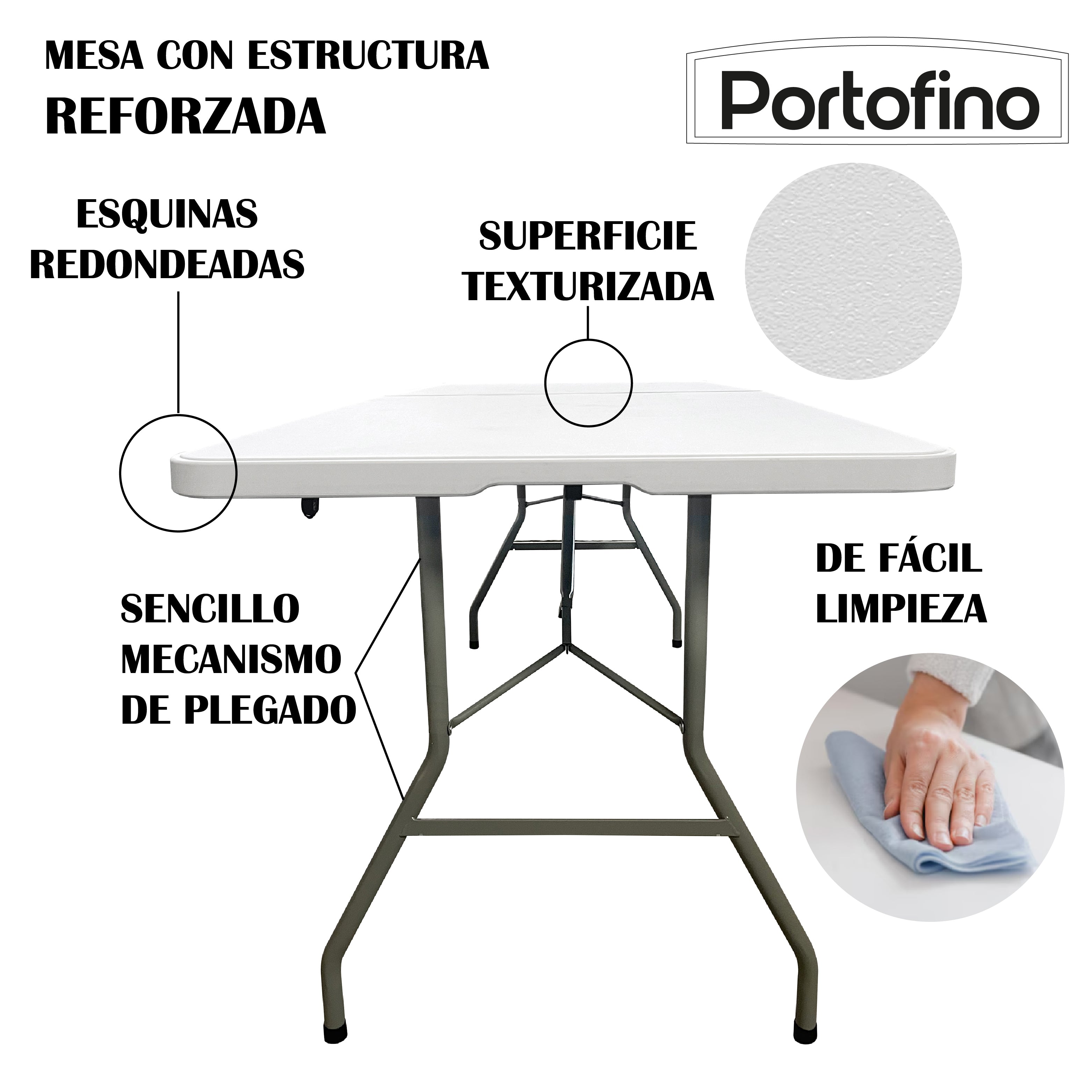 MESA PLEGABLE T/PORTAFOLIO REFORZADA 1.8  MARCA PORTOFINO