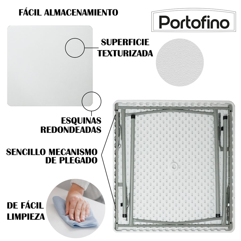 MESA PLEGABLE CUADRADA 86CM MARCA PORTOFINO