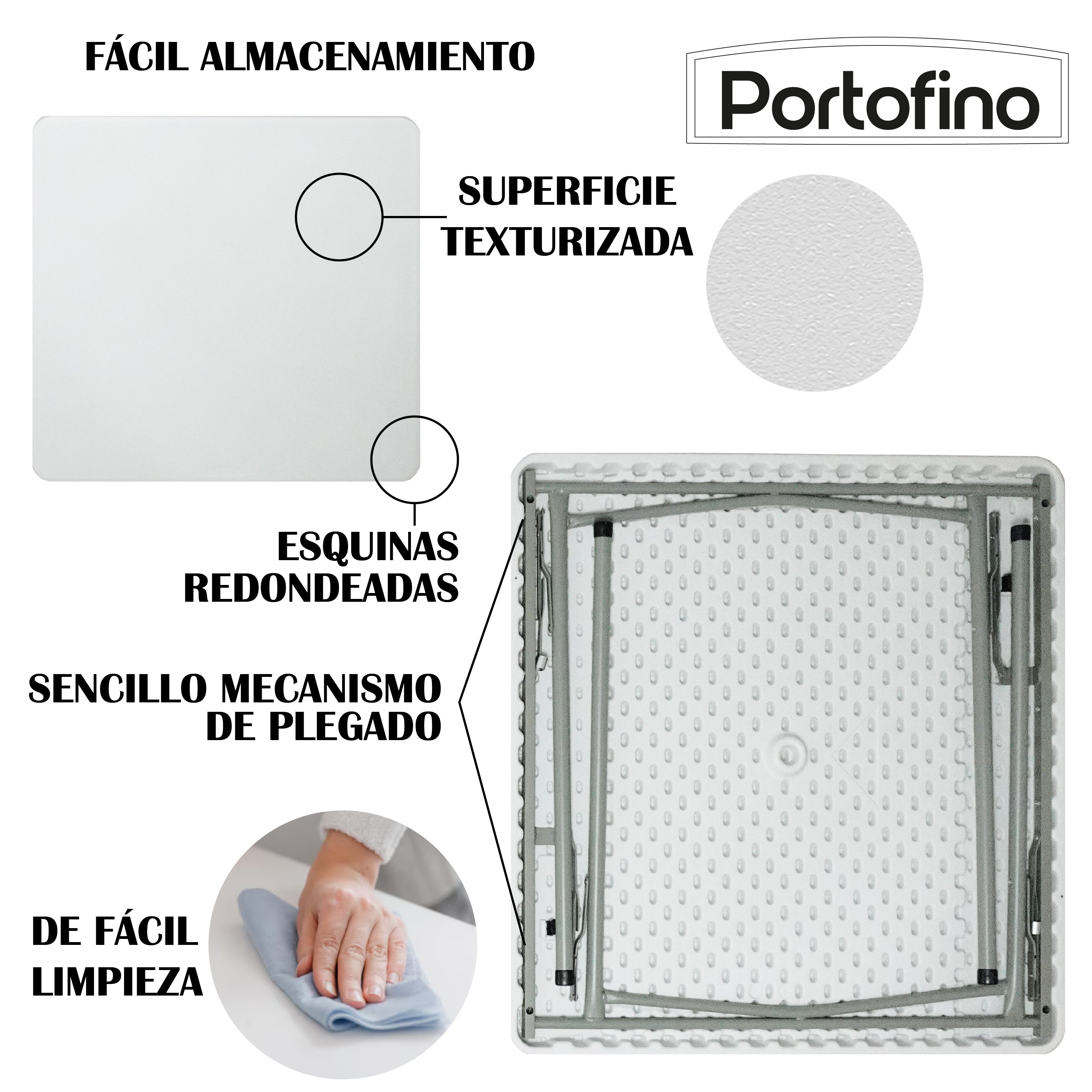 MESA PLEGABLE CUADRADA 86CM MARCA PORTOFINO
