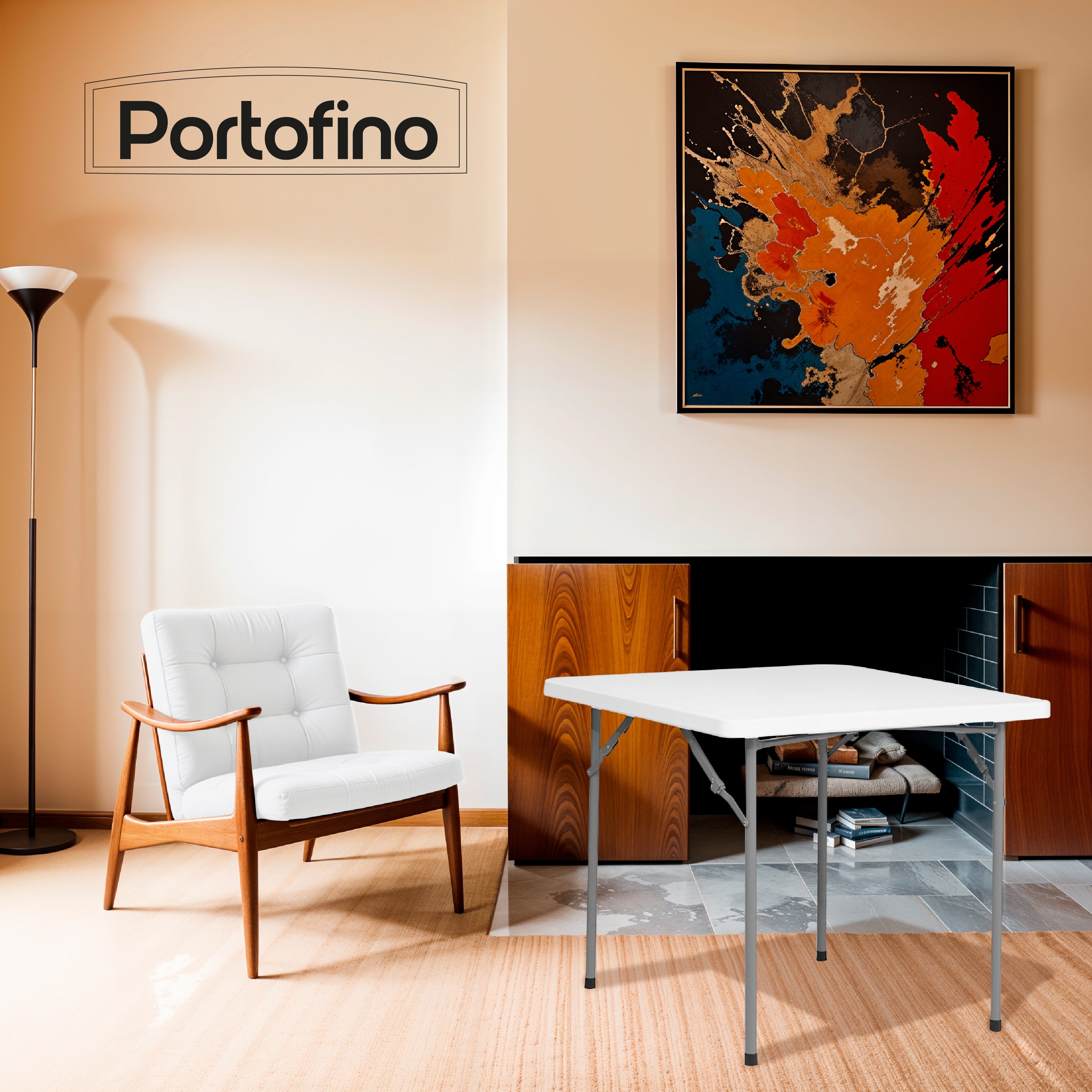 MESA PLEGABLE CUADRADA 86CM MARCA PORTOFINO