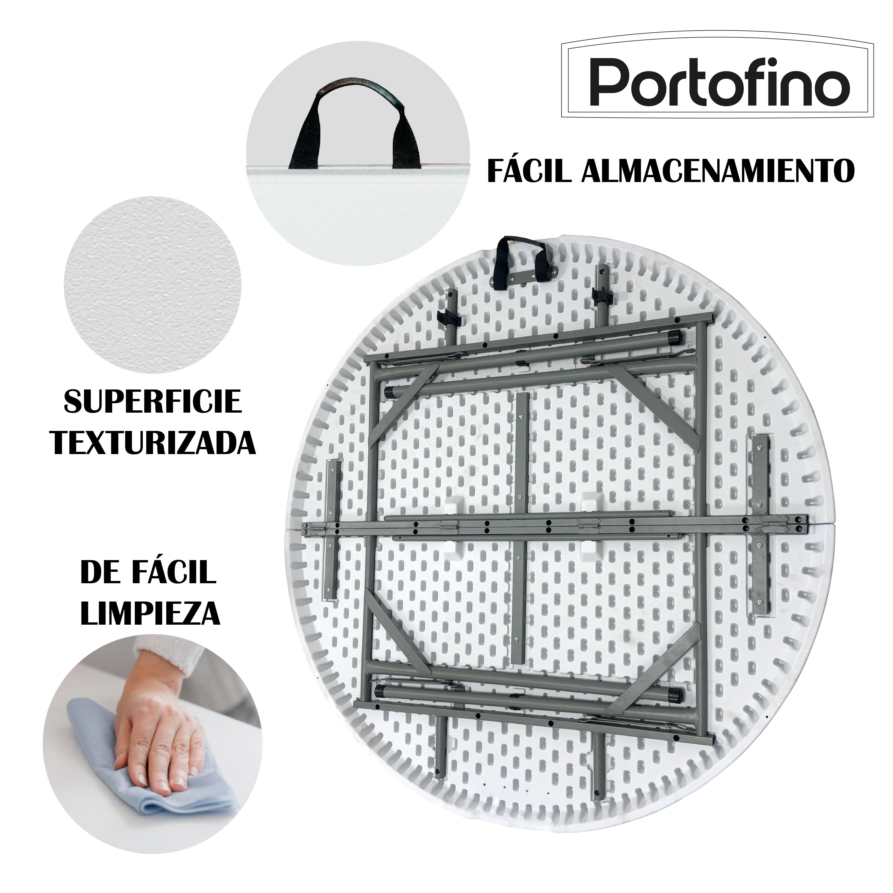 MESA PLEGABLE REDONDA 1.20M MARCA PORTOFINO