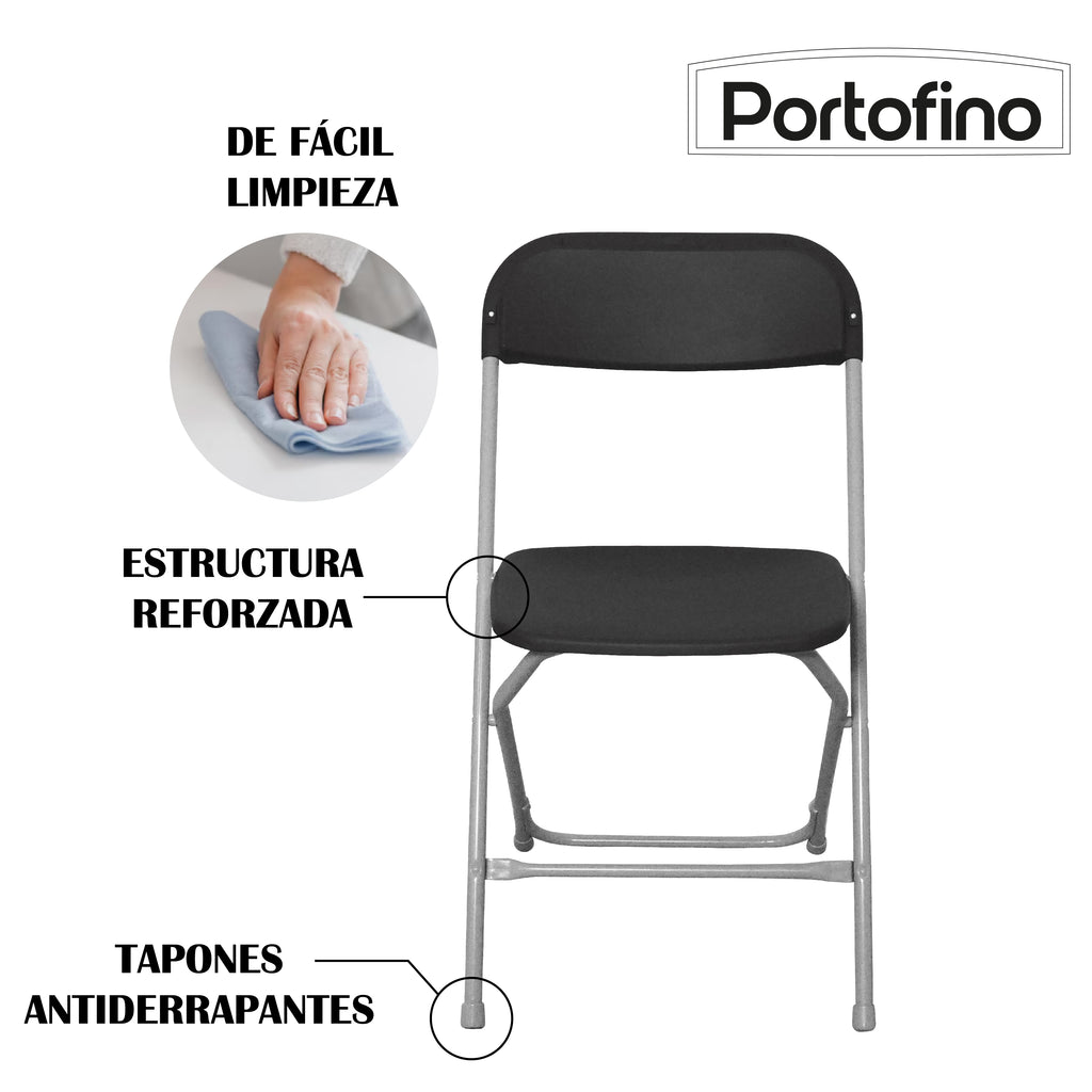 SILLA PLEGABLE NEGRA LIGERA SUPER RESISTENTE MARCA PORTOFINO