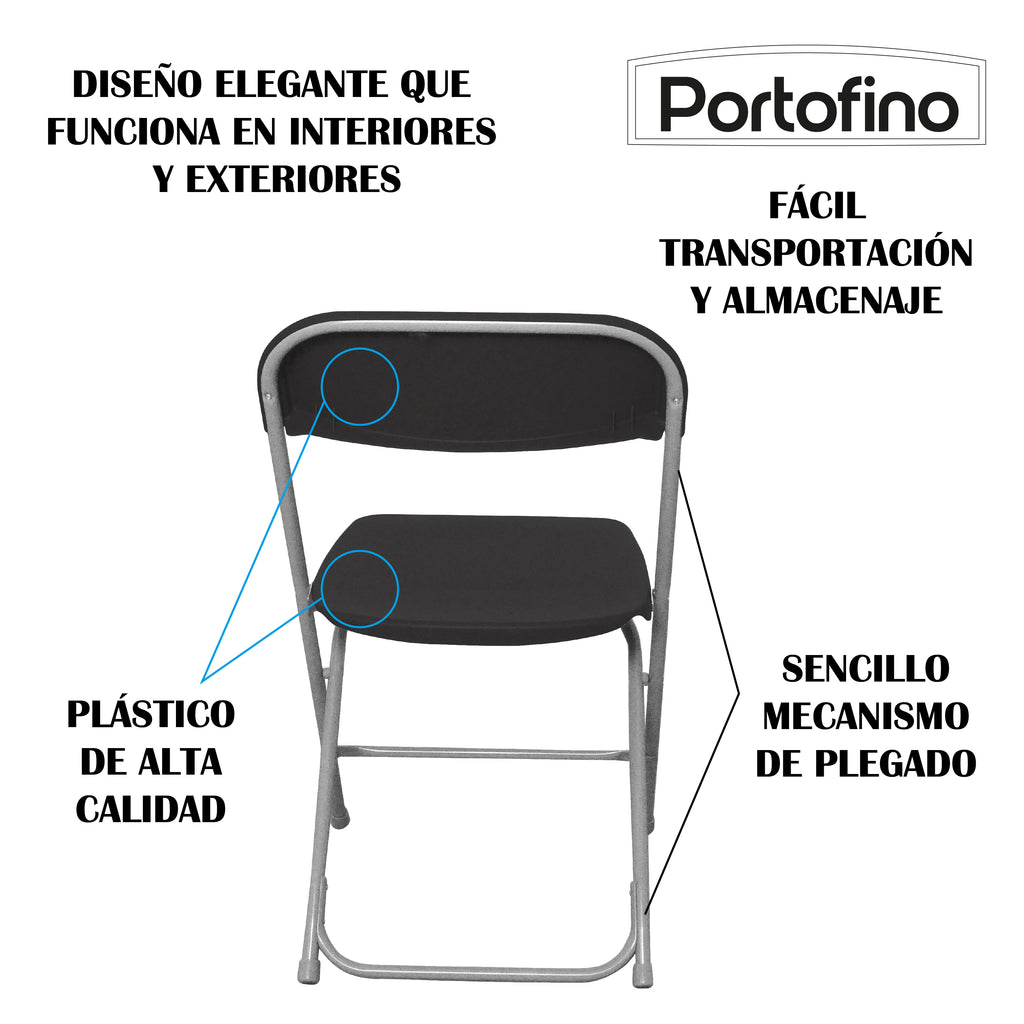 SILLA PLEGABLE NEGRA LIGERA SUPER RESISTENTE MARCA PORTOFINO