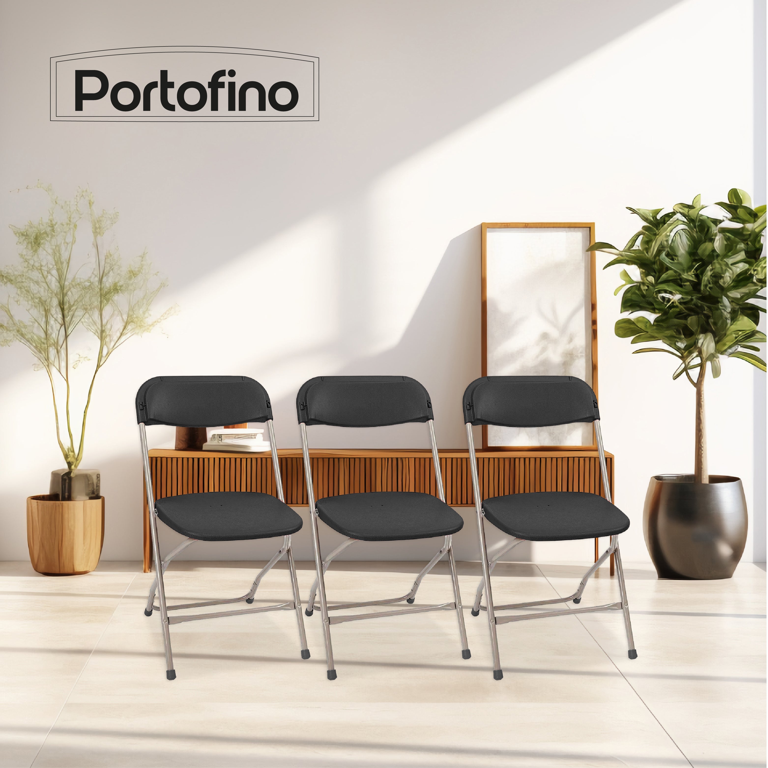 SILLA PLEGABLE NEGRA LIGERA SUPER RESISTENTE MARCA PORTOFINO