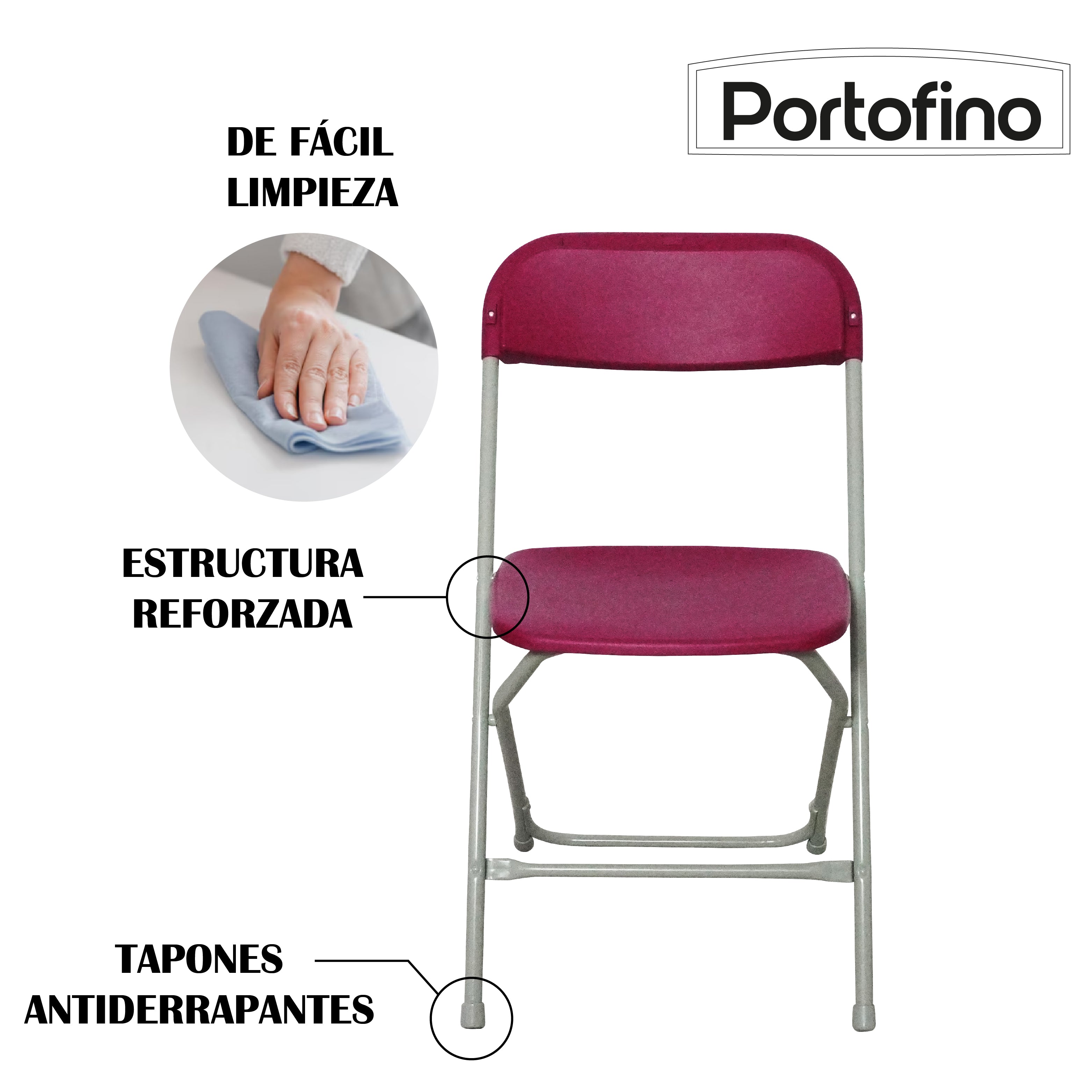 SILLA PLEGABLE COLOR VINO SUPER LIGERA Y RESISTENTE  MARCA PORTOFINO