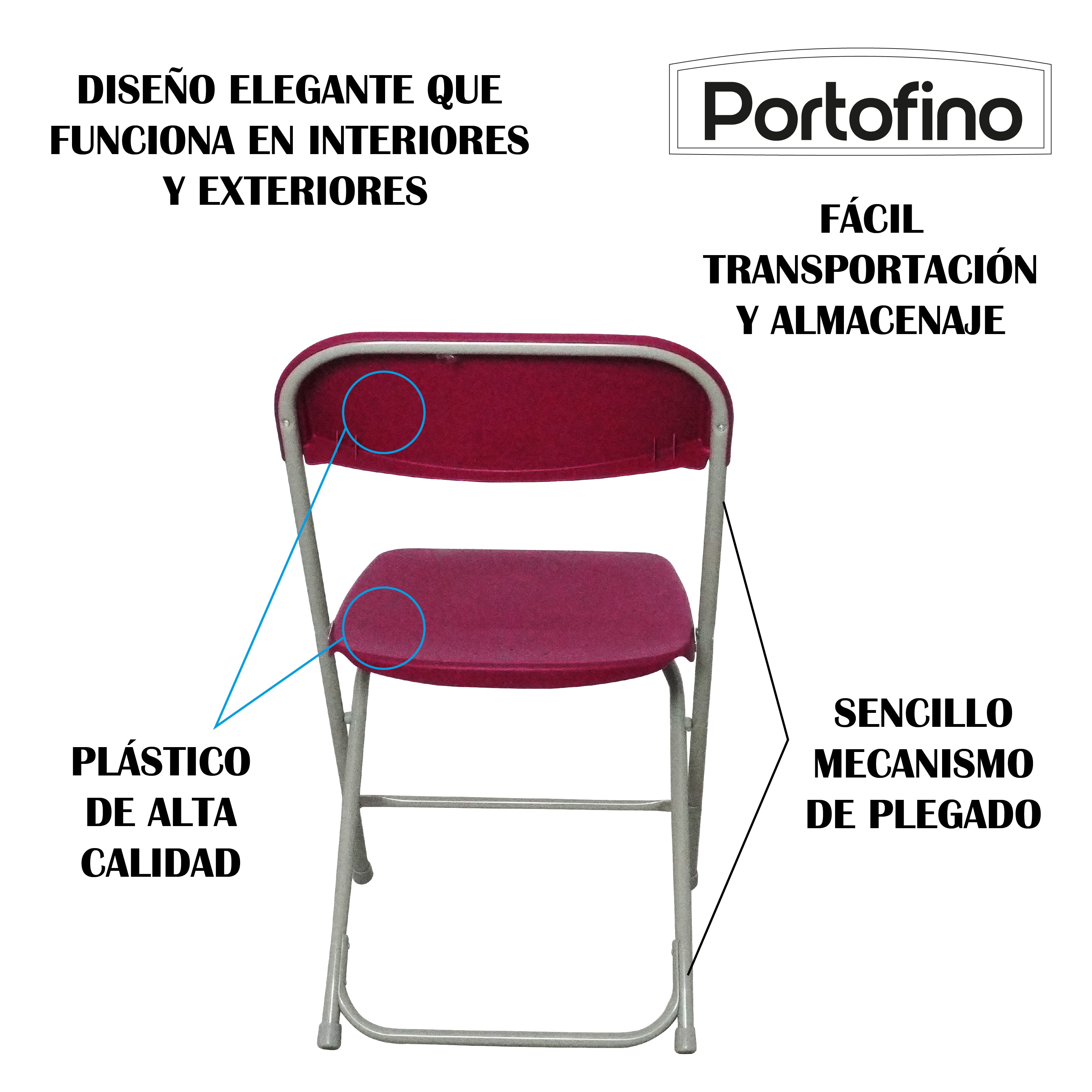 SILLA PLEGABLE COLOR VINO SUPER LIGERA Y RESISTENTE  MARCA PORTOFINO