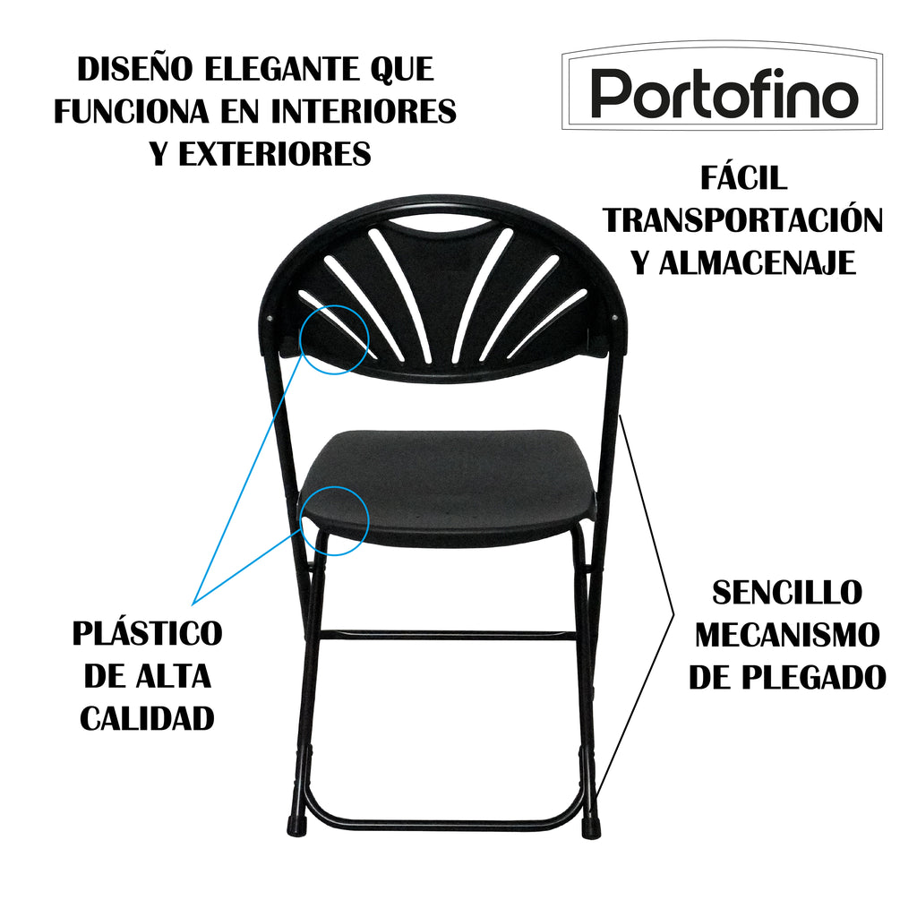 SILLA PLEGABLE REFORZADA NEGRA LIGERA MARCA PORTOFINO