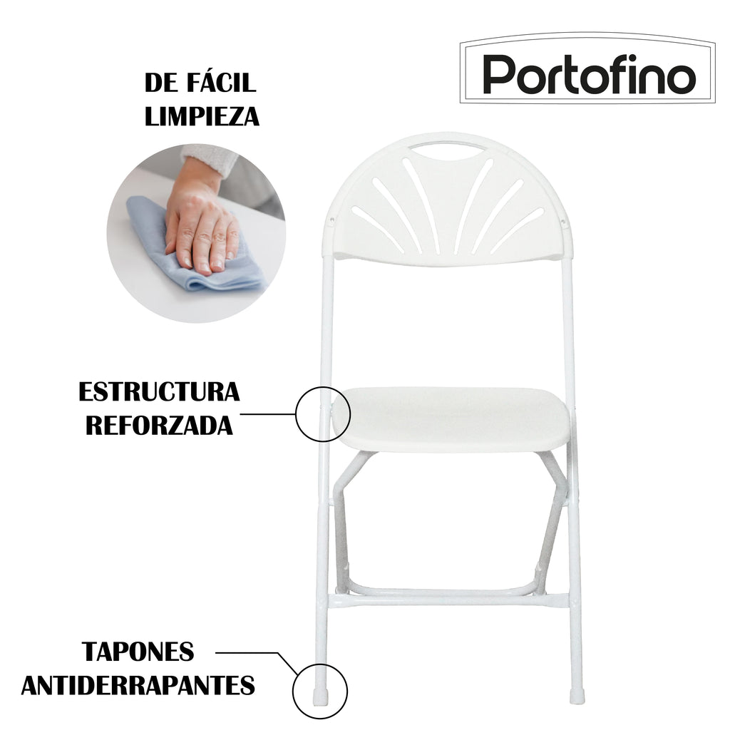 SILLA PLEGABLE REFORZADA BLANCA ULTRA LIGERA  MARCA PORTOFINO