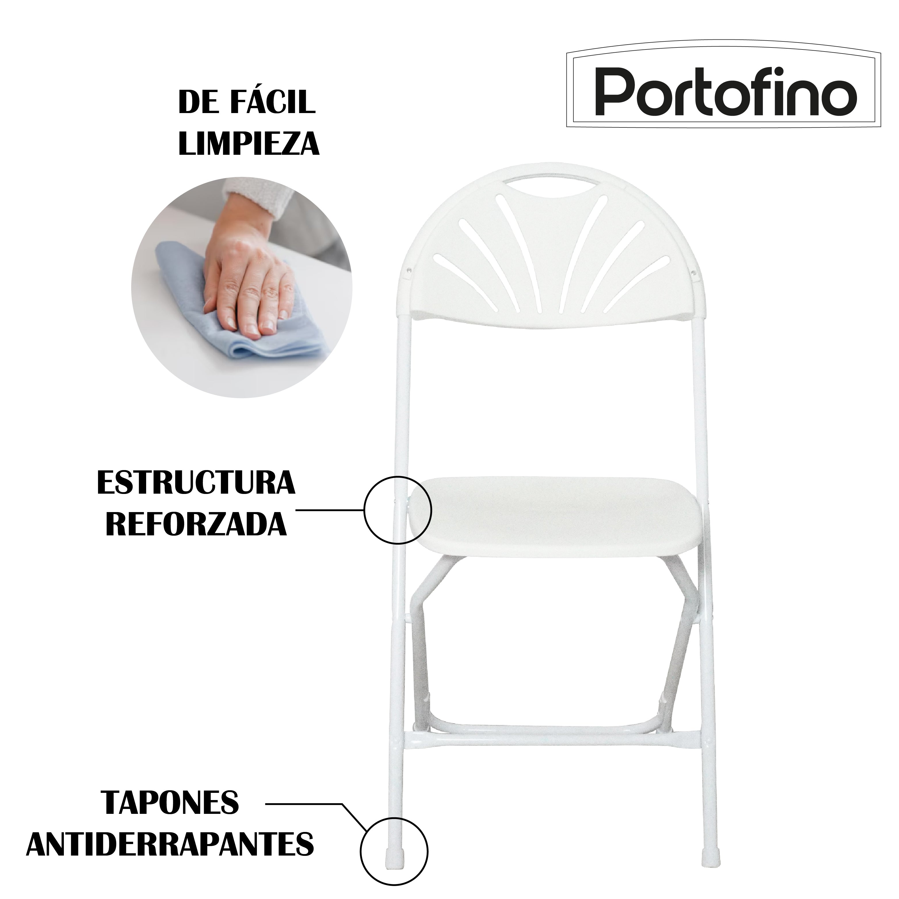 SILLA PLEGABLE REFORZADA BLANCA ULTRA LIGERA  MARCA PORTOFINO