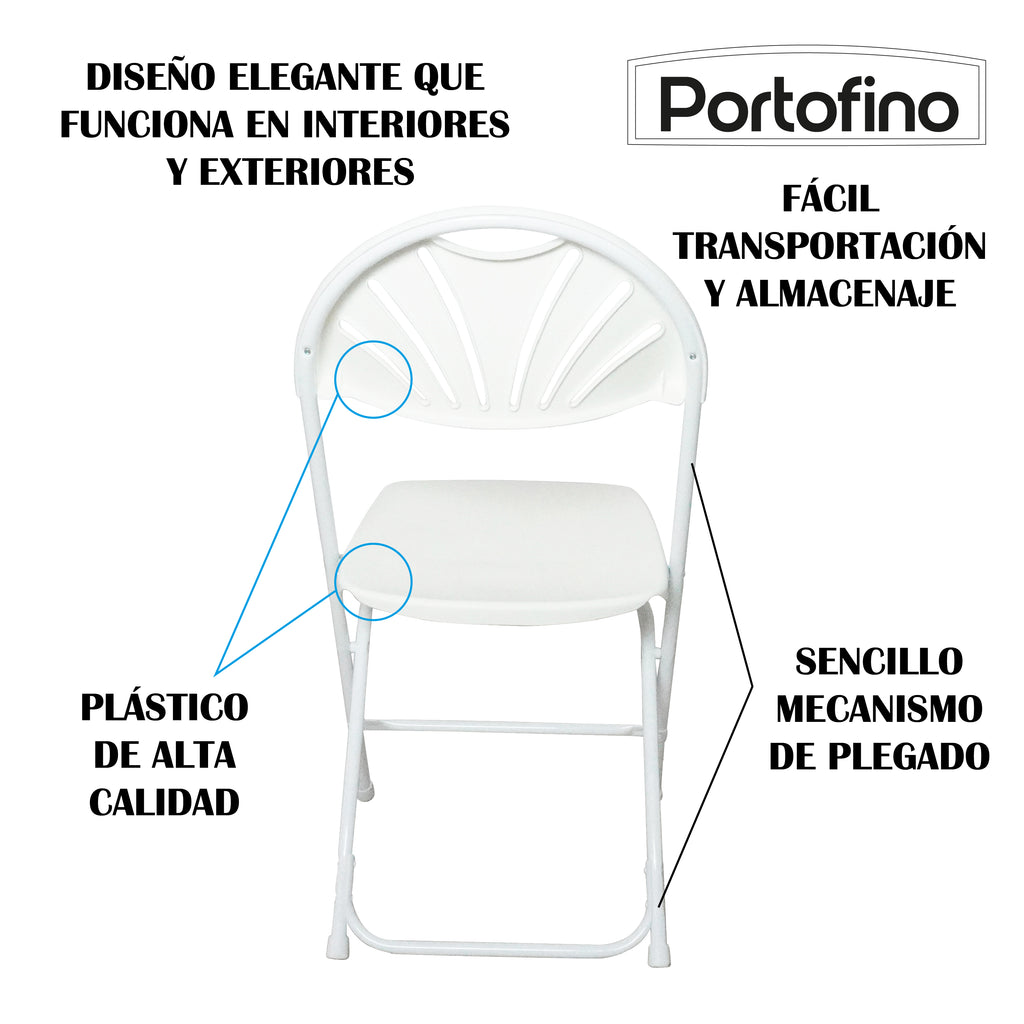 SILLA PLEGABLE REFORZADA BLANCA ULTRA LIGERA  MARCA PORTOFINO