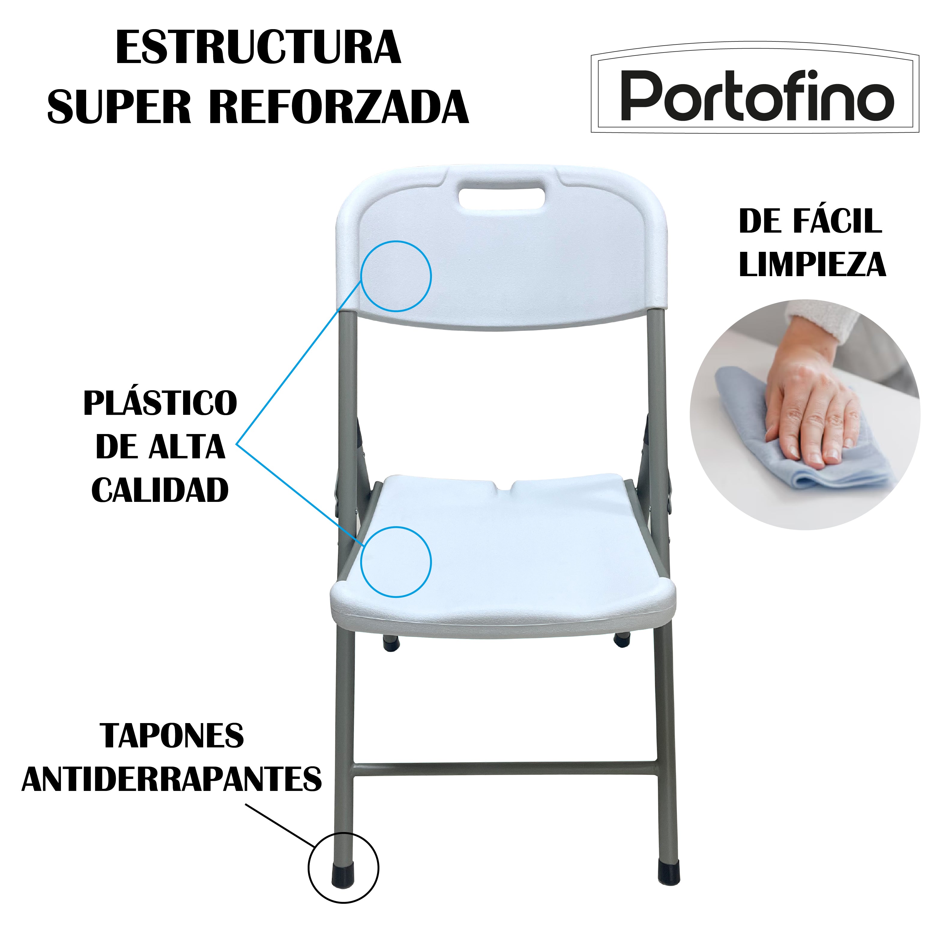 SILLA PLEGABLE BLANCA CAP. CARGA 226KG  MARCA PORTOFIONO