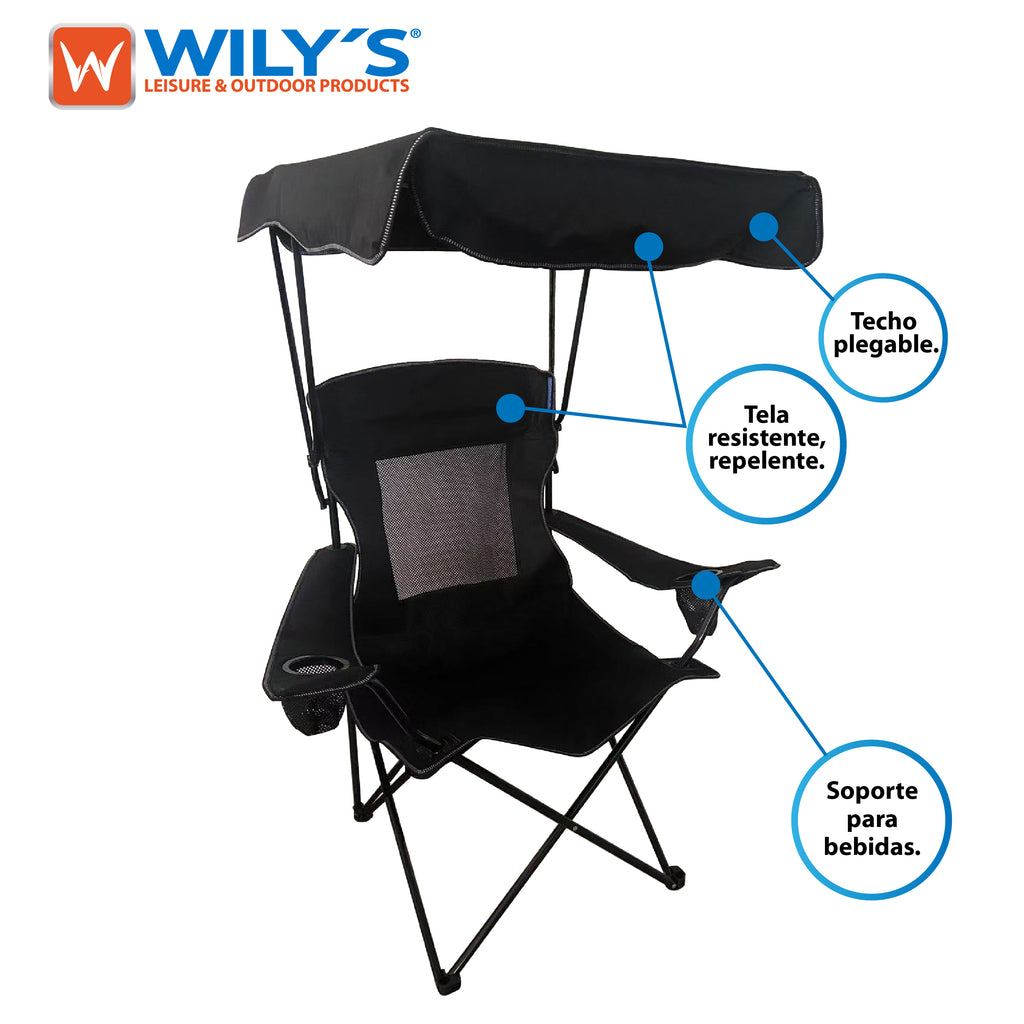 SILLA PLEGABLE PARA CAMPING JARDIN EVENTOS. CON TECHO.   NEGRO  AZUL  ROJO