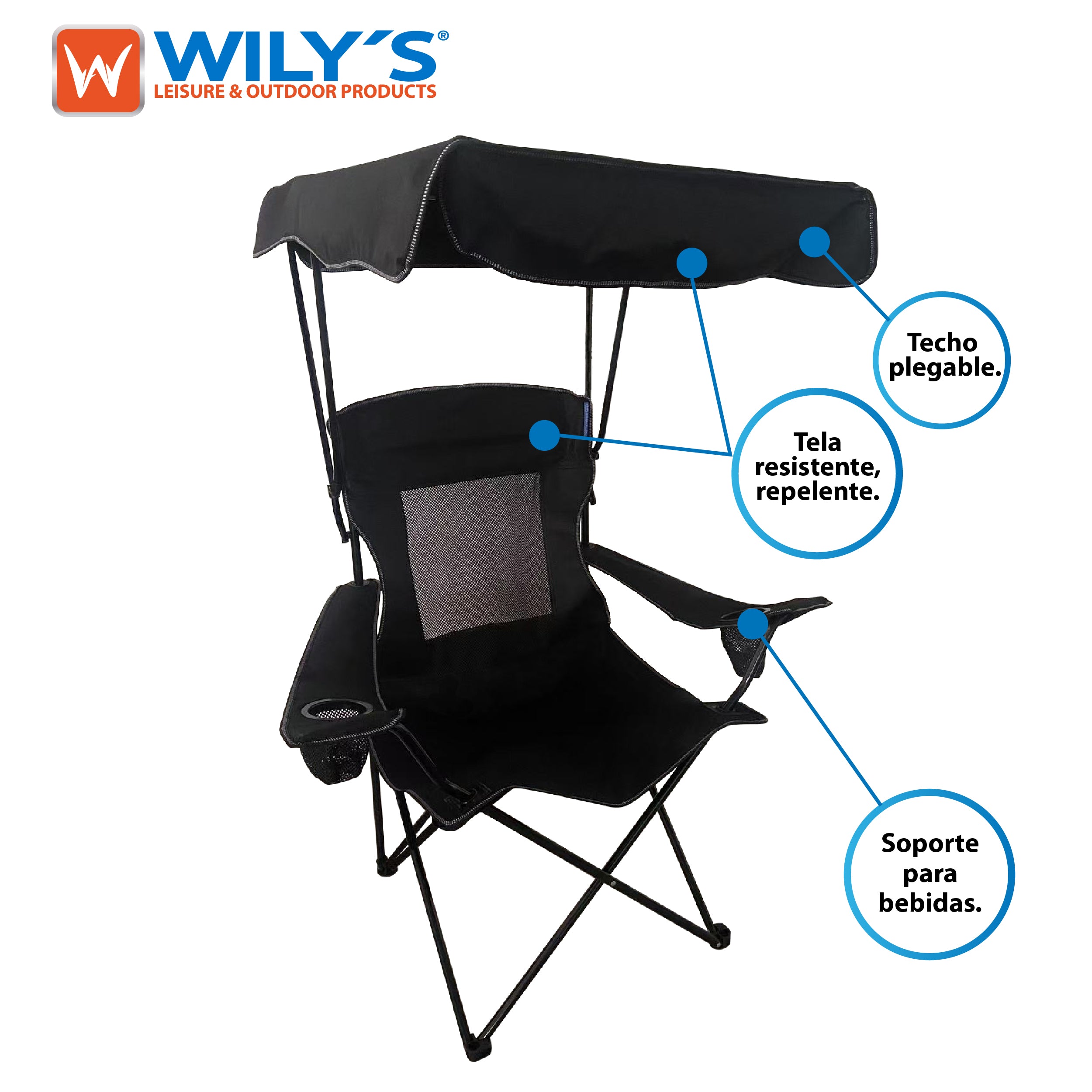 SILLA PLEGABLE PARA CAMPING JARDIN EVENTOS. CON TECHO.   NEGRO  AZUL  ROJO