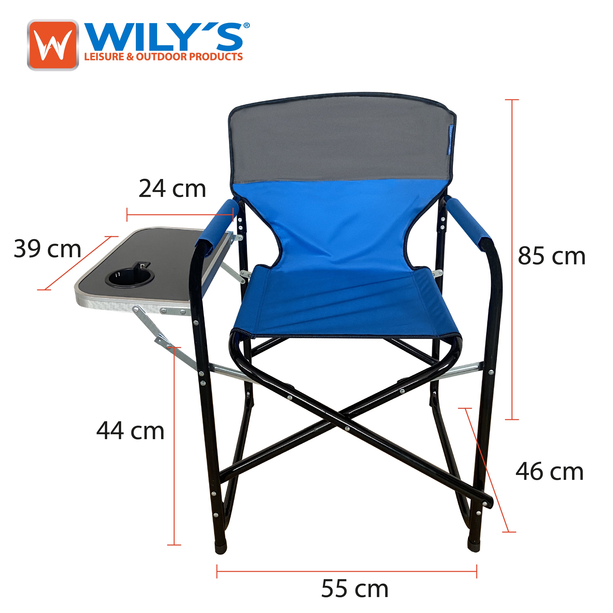 SILLA PLEGABLE CON MESA LATERAL PARA CAMPING JARDIN EVENTOS, ROJO NEGRO AZUL