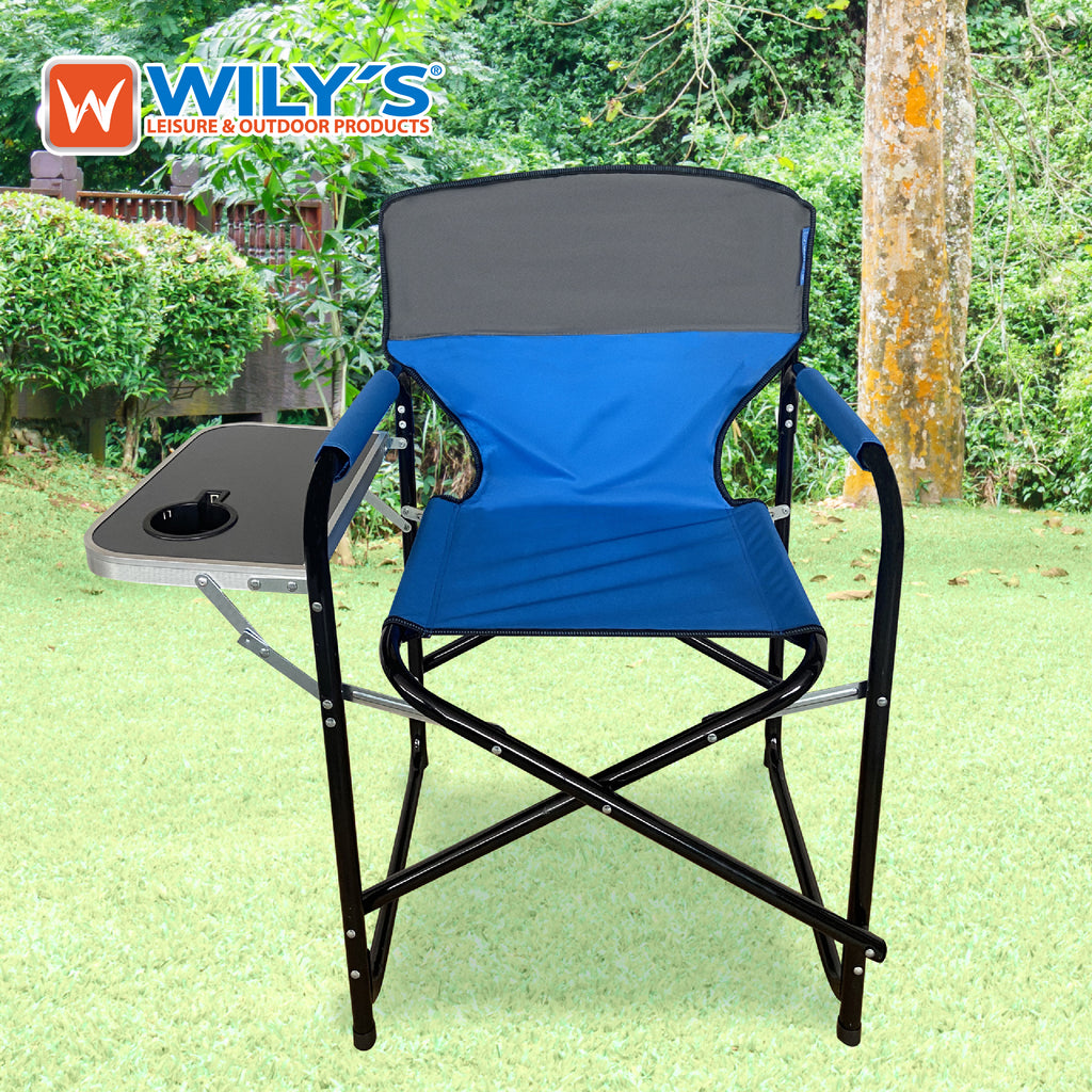 SILLA PLEGABLE CON MESA LATERAL PARA CAMPING JARDIN EVENTOS, ROJO NEGRO AZUL