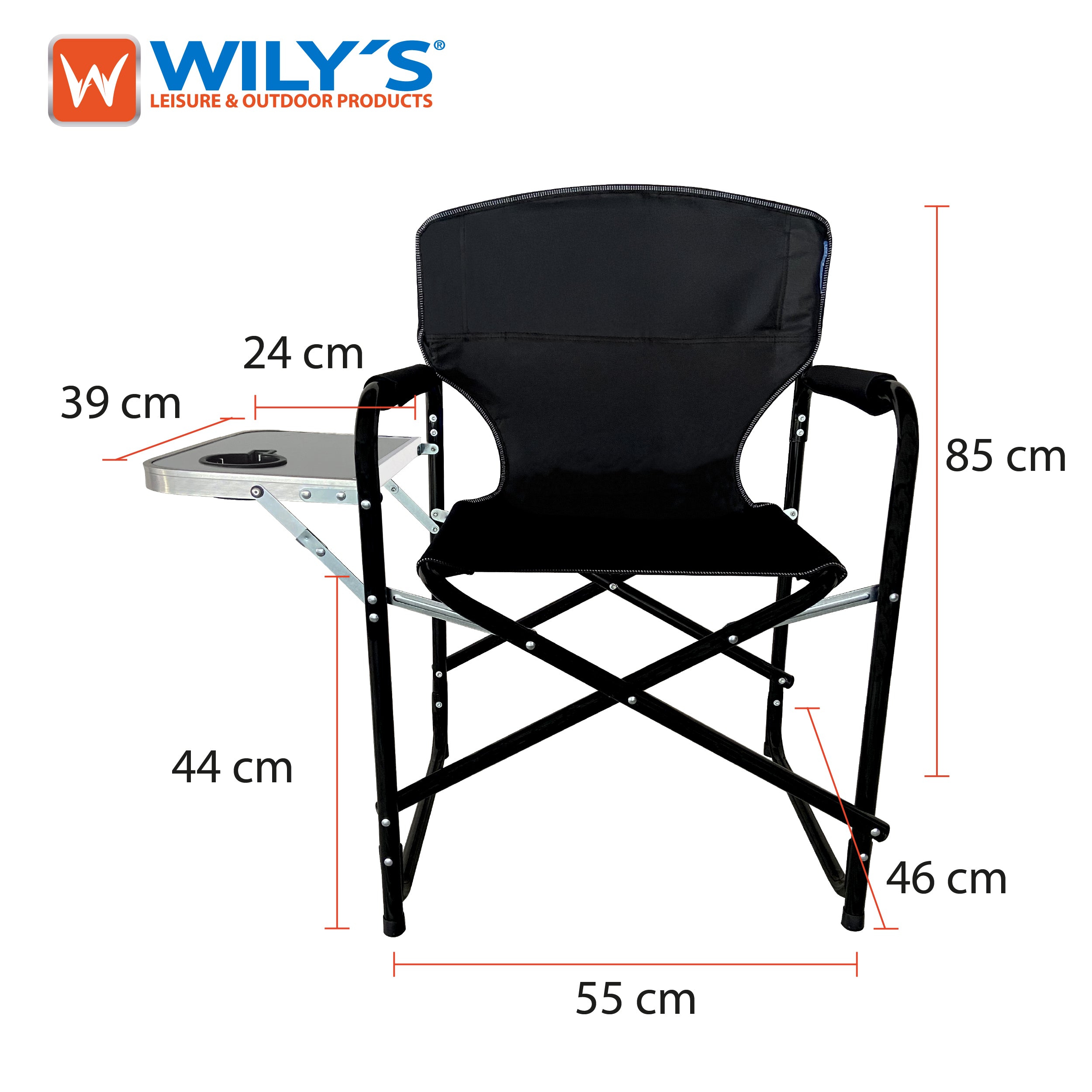 SILLA PLEGABLE CON MESA LATERAL PARA CAMPING JARDIN EVENTOS, ROJO NEGRO AZUL