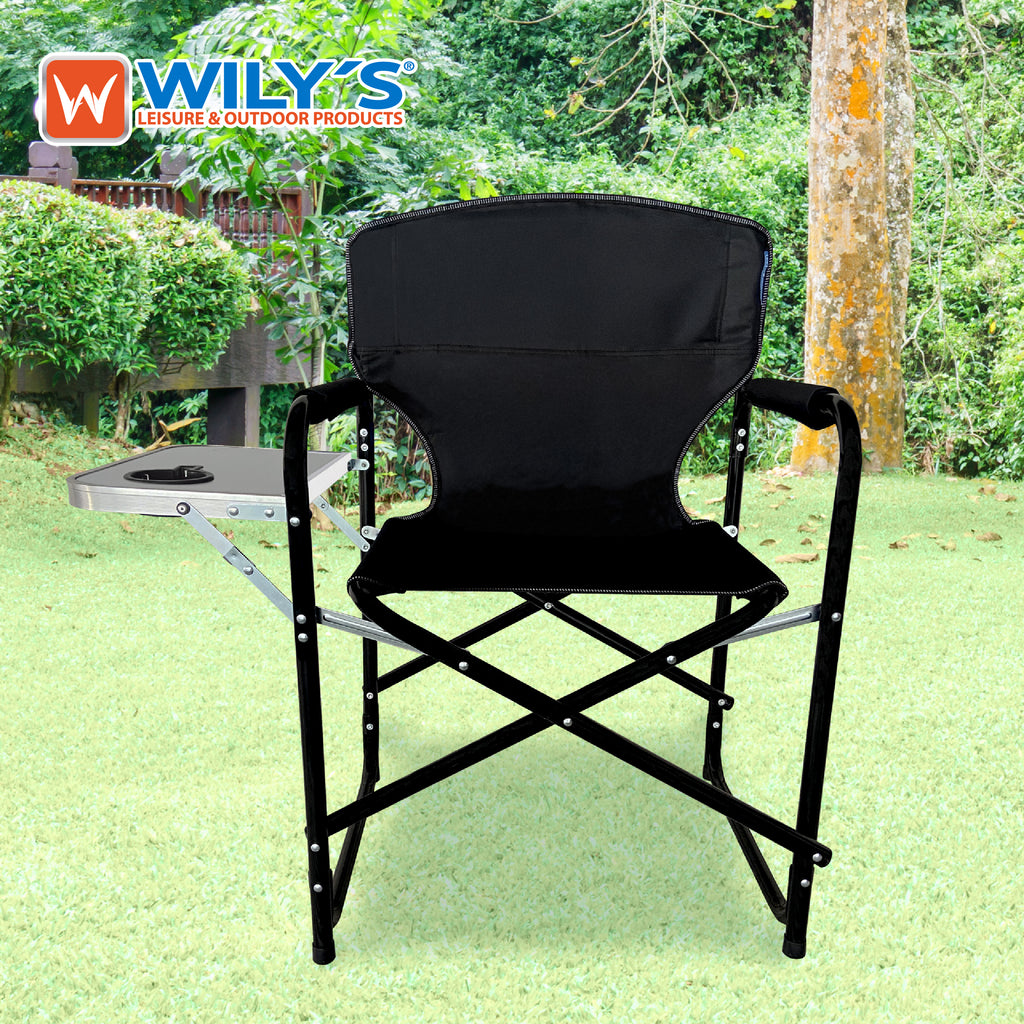 SILLA PLEGABLE CON MESA LATERAL PARA CAMPING JARDIN EVENTOS, ROJO NEGRO AZUL
