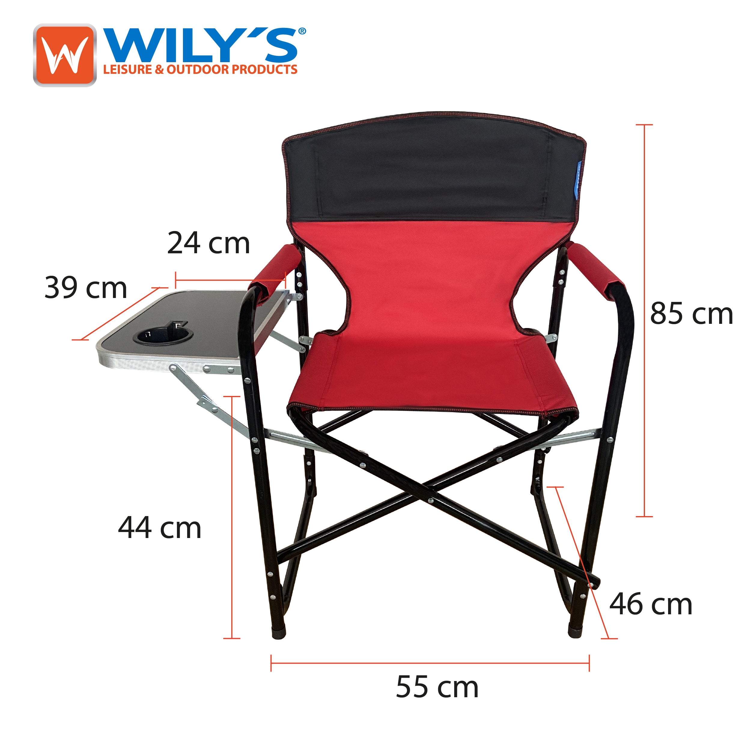 SILLA PLEGABLE CON MESA LATERAL PARA CAMPING JARDIN EVENTOS, ROJO NEGRO AZUL