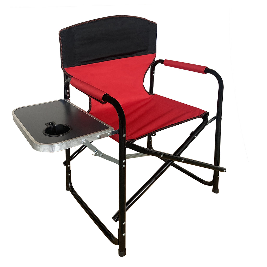 SILLA PLEGABLE CON MESA LATERAL PARA CAMPING JARDIN EVENTOS, ROJO NEGRO AZUL