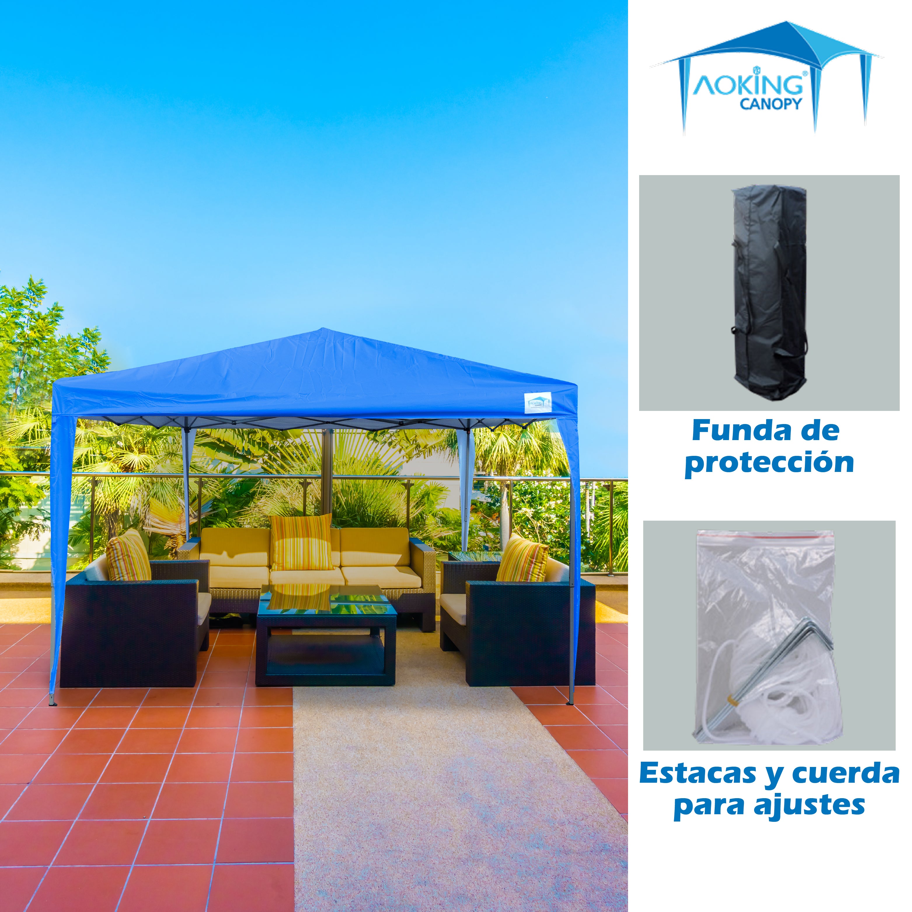 TOLDO MANUAL 3 X 3  2.95 ALTURA AOKING  COLORES ROJO AZUL GRIS