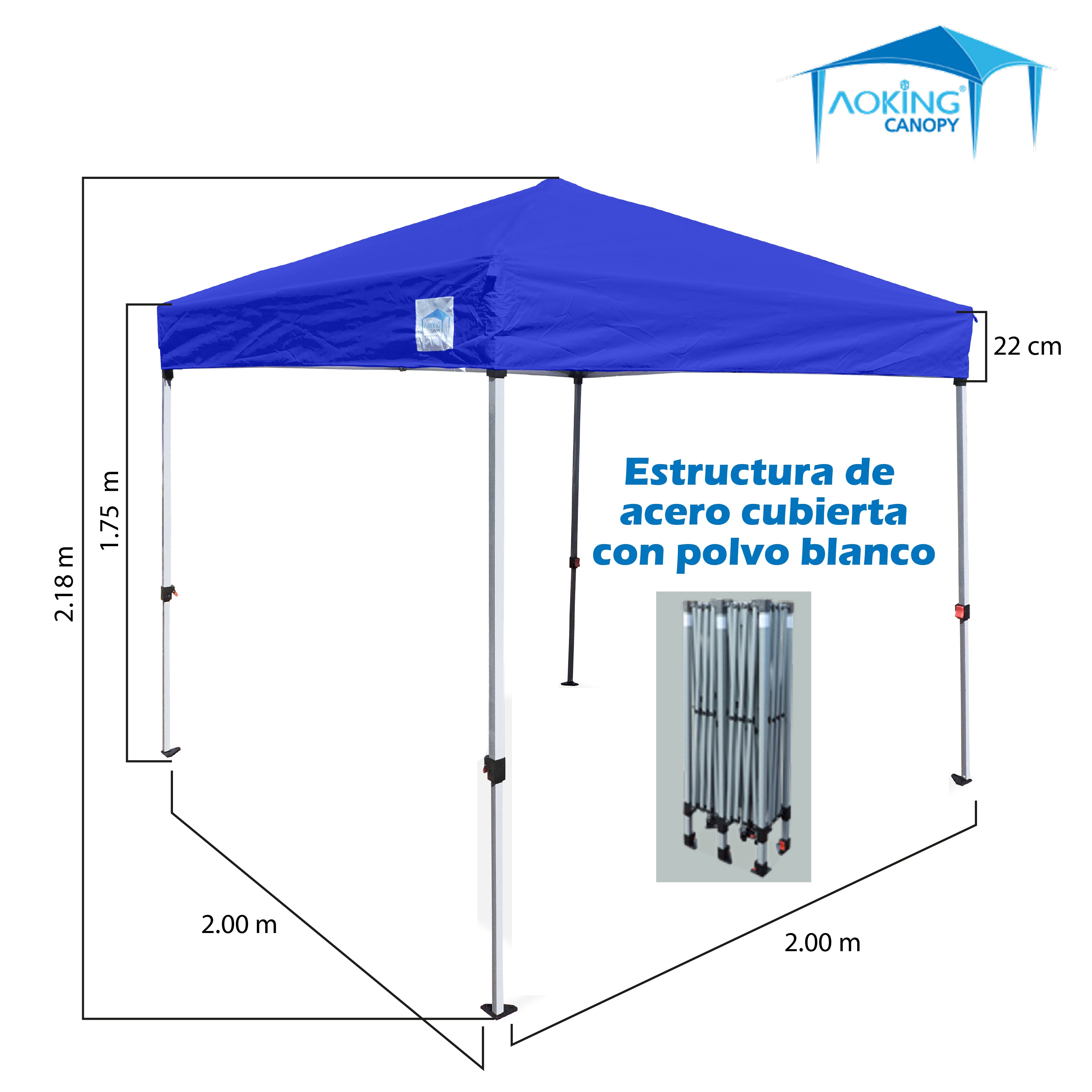 TOLDO 2X2  2.90 ALTURA ABIERTO PLEGABLE ONE TOUCH COLORES ROJO AZUL BLANCO