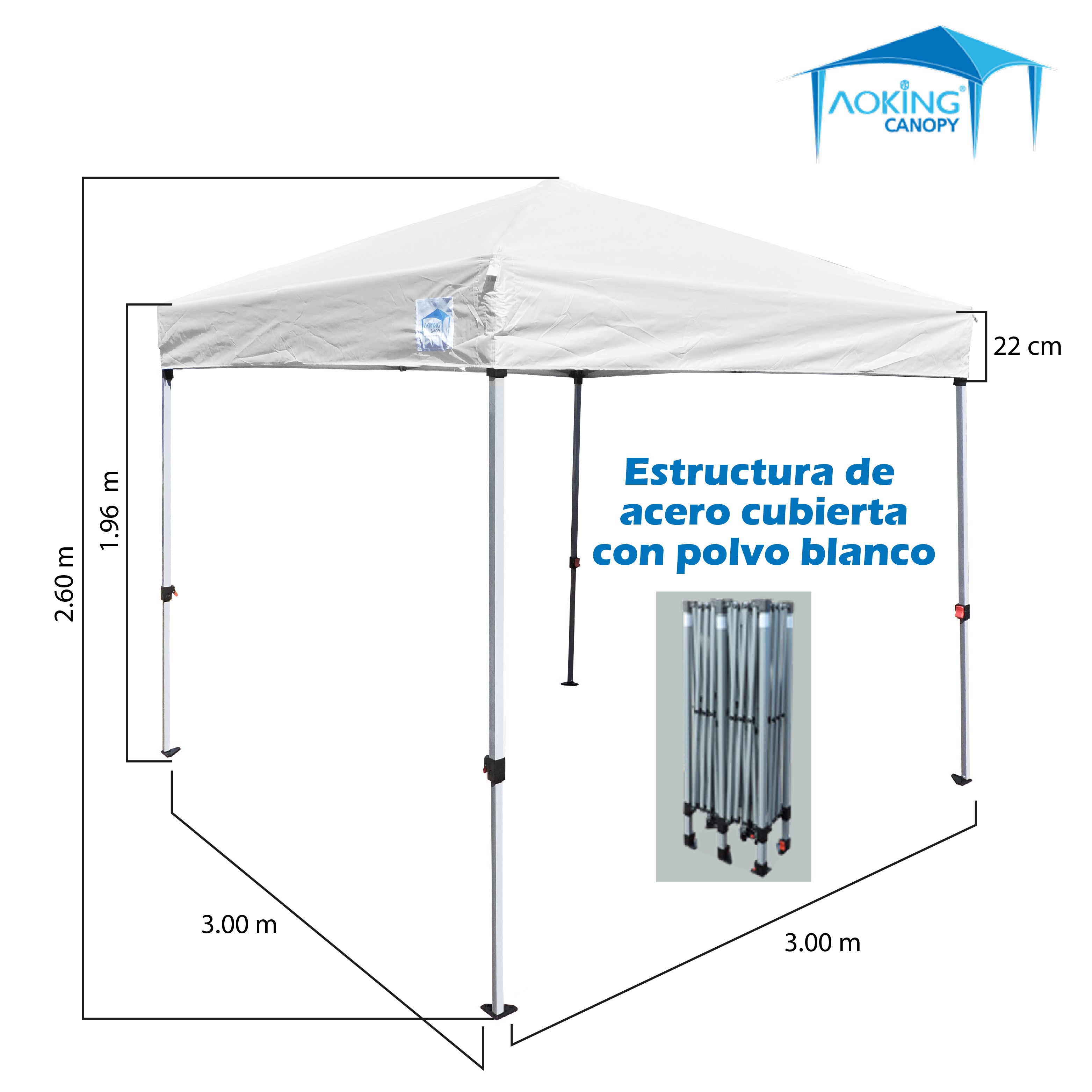 TOLDO 3X3 PLEGABLE ONE TOUCH   ALTURA DE POSTE 2.95M ALTURA COLOR AZUL ROJO GRIS