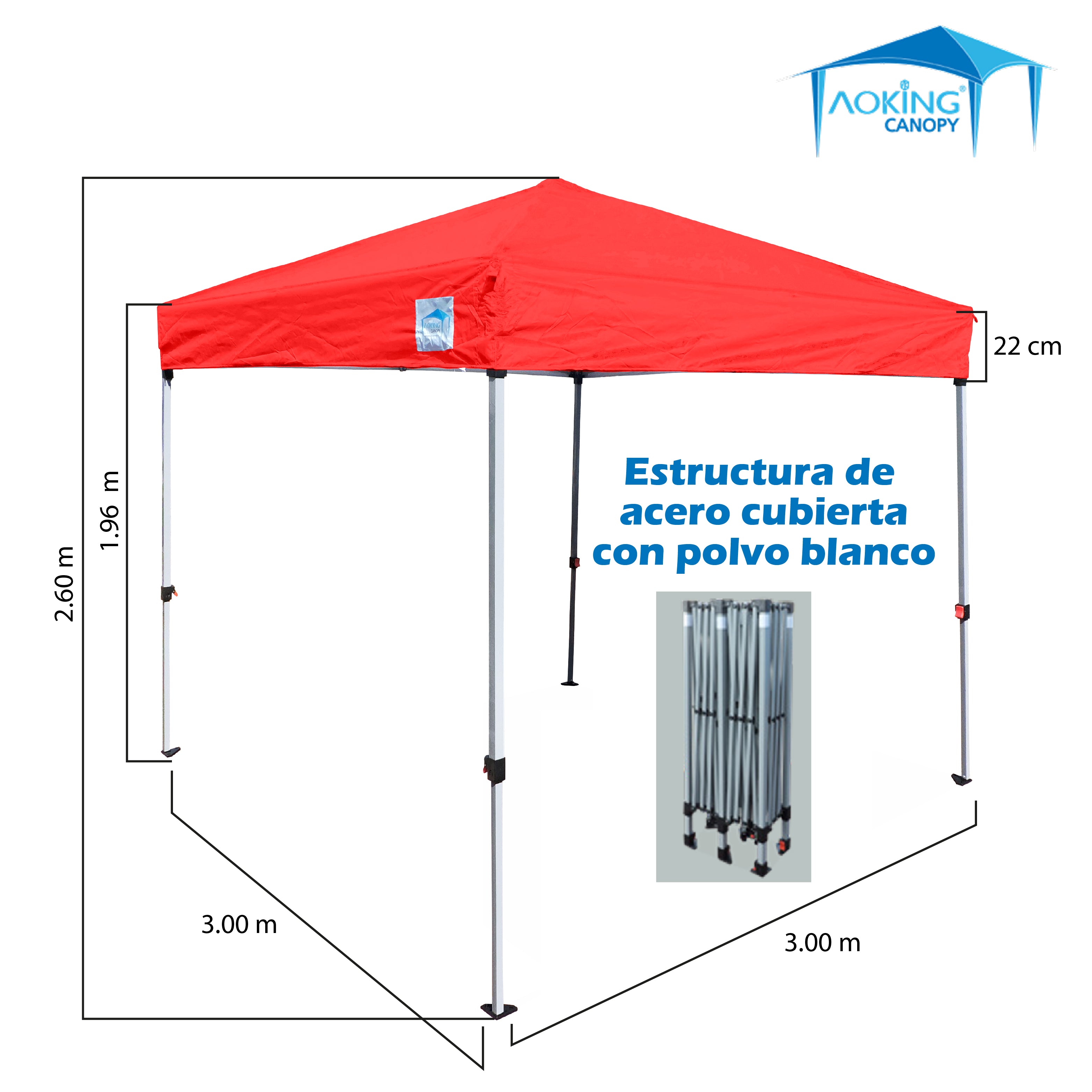 TOLDO 3X3 PLEGABLE ONE TOUCH   ALTURA DE POSTE 2.95M ALTURA COLOR AZUL ROJO GRIS