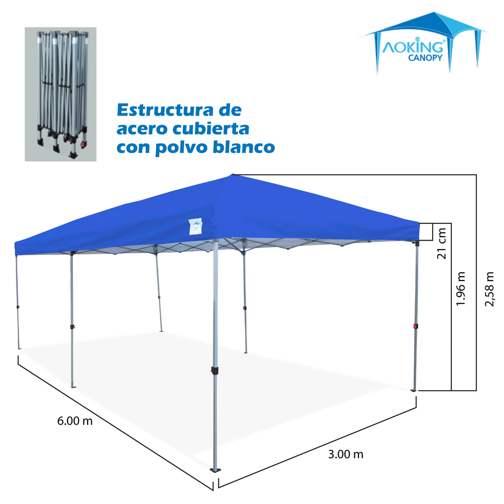 TOLDO 3X6 PLEGABLE ONE TOUCH ALTURA DE POSTE 2.95M ALTURA COLORES ROJO GRIS AZUL