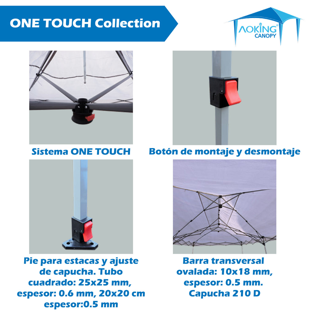 TOLDO 3X6 PLEGABLE ONE TOUCH ALTURA DE POSTE 2.95M ALTURA COLORES ROJO GRIS AZUL