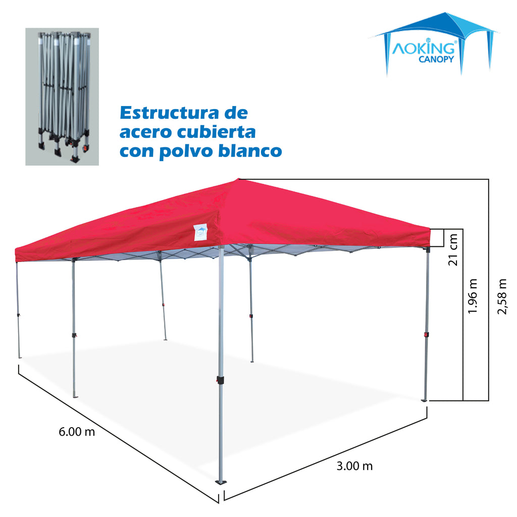 TOLDO 3X6 PLEGABLE ONE TOUCH ALTURA DE POSTE 2.95M ALTURA COLORES ROJO GRIS AZUL