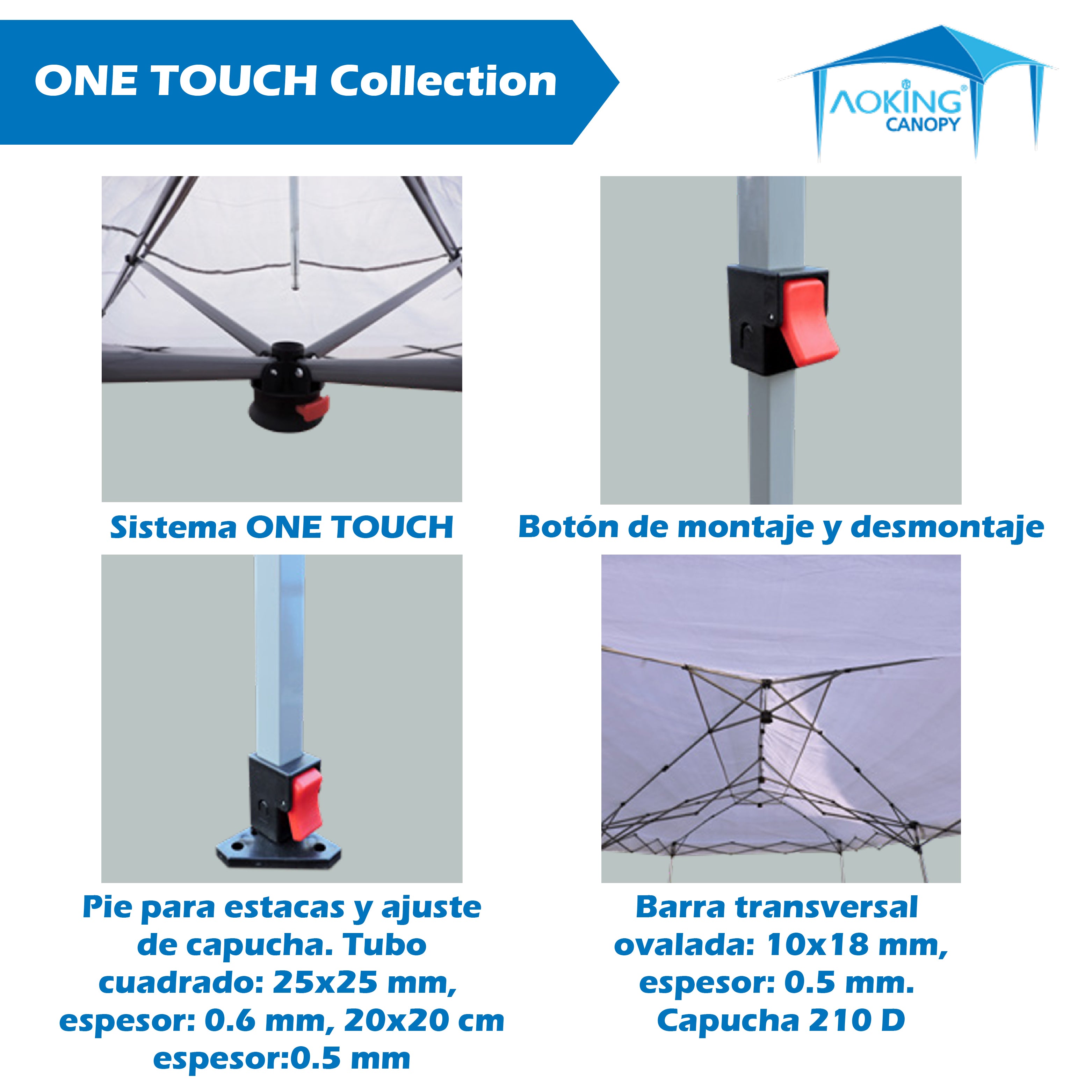 TOLDO 3X6 PLEGABLE ONE TOUCH ALTURA DE POSTE 2.95M ALTURA COLORES ROJO GRIS AZUL