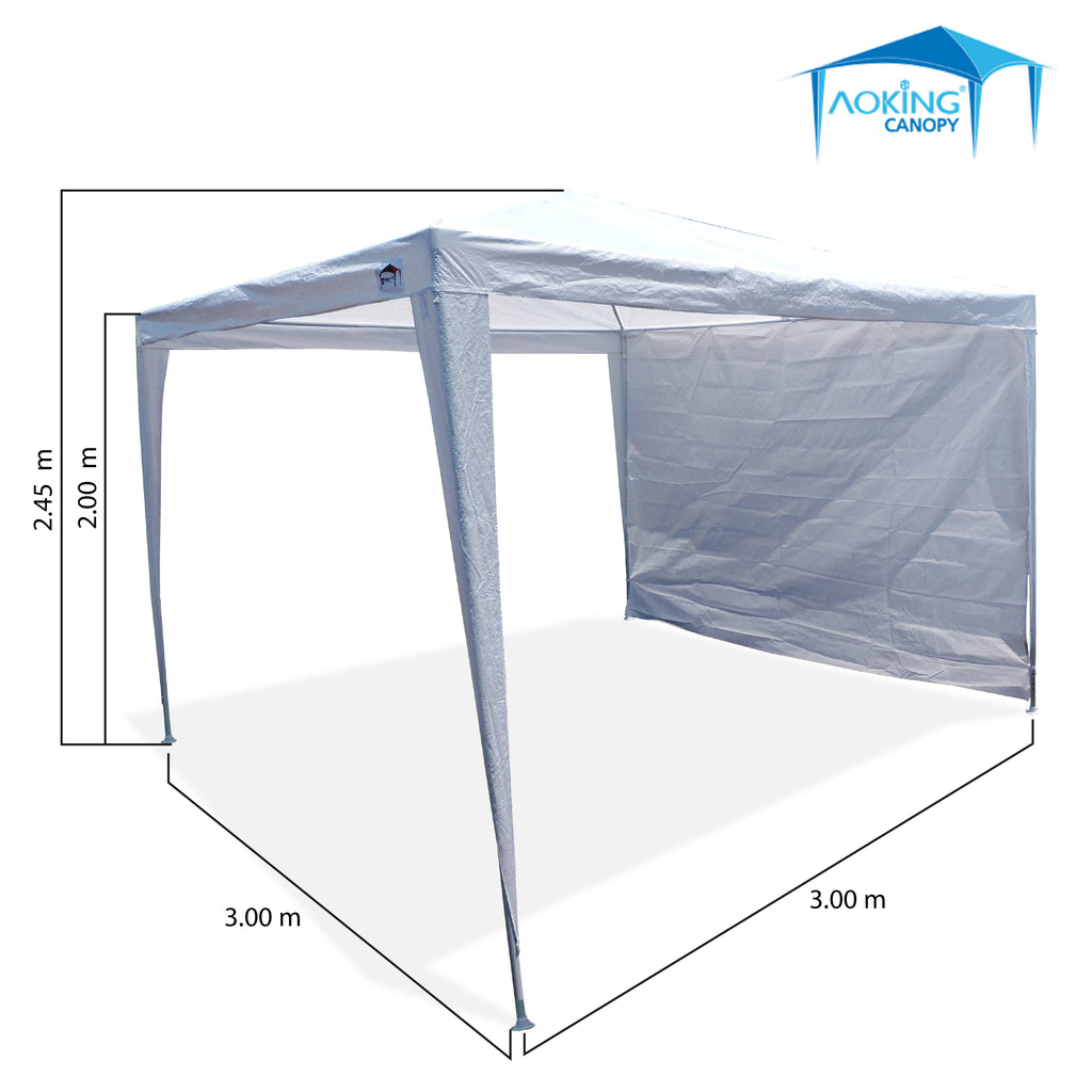 TOLDO ARMABLE MANUAL 3 X 3 2.95 ALTURA  CON CORTINAS. COLOR BLANCO