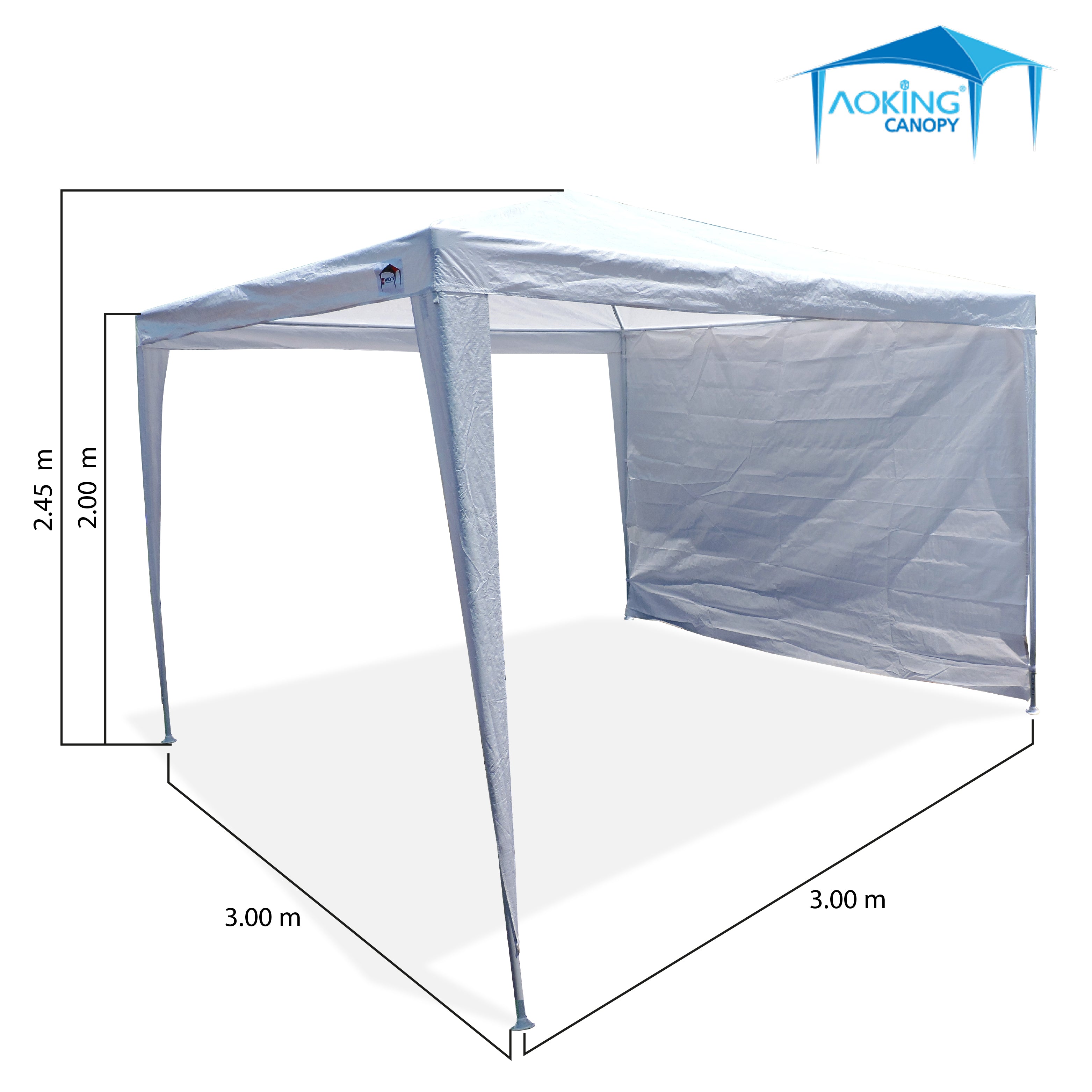 TOLDO ARMABLE MANUAL 3 X 3 2.95 ALTURA  CON CORTINAS. COLOR BLANCO