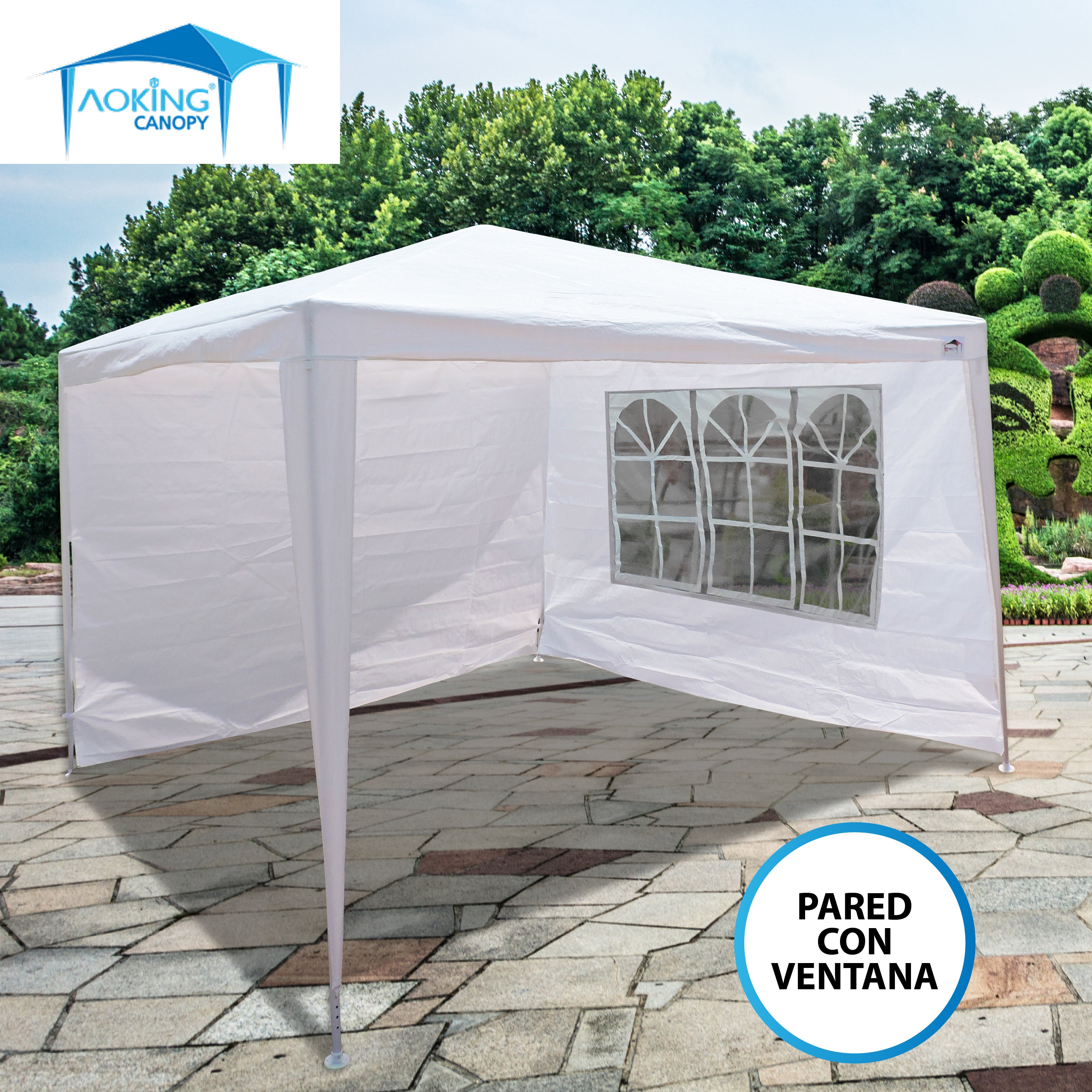 TOLDO ARMABLE MANUAL 3 X 3 2.95 ALTURA  CON CORTINAS. COLOR BLANCO