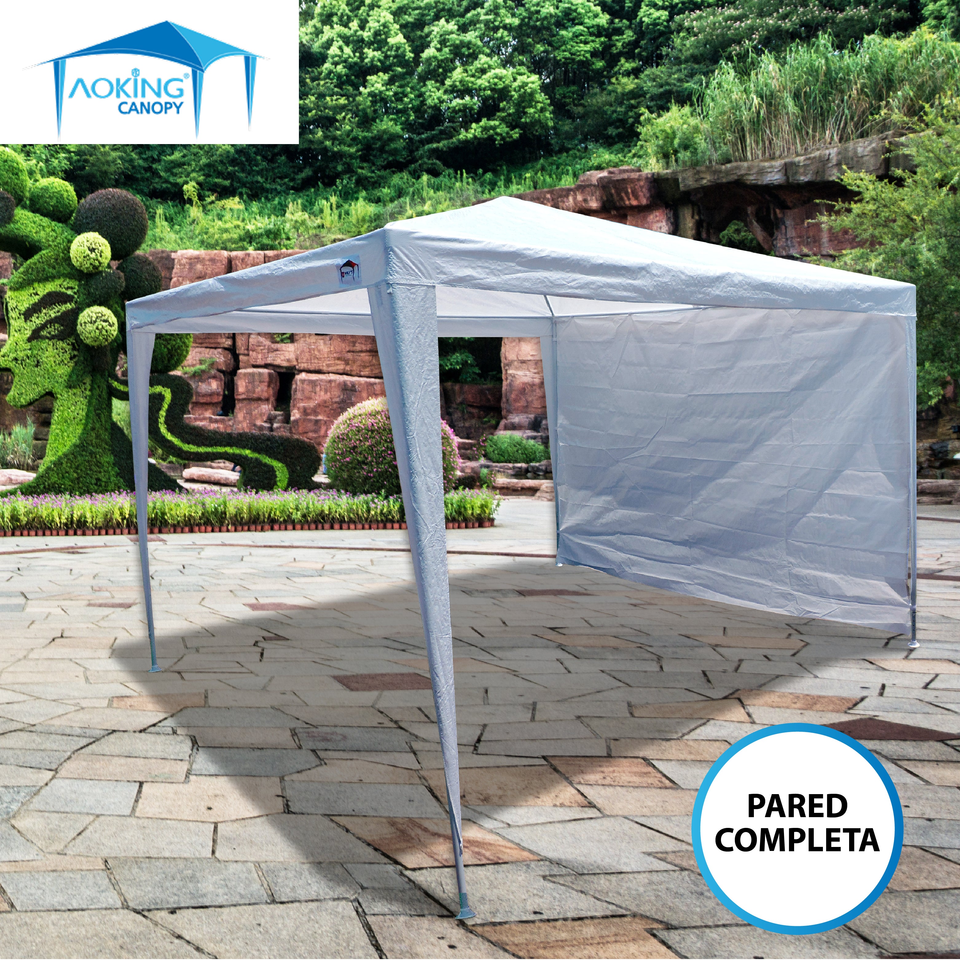TOLDO ARMABLE MANUAL 3 X 3 2.95 ALTURA  CON CORTINAS. COLOR BLANCO